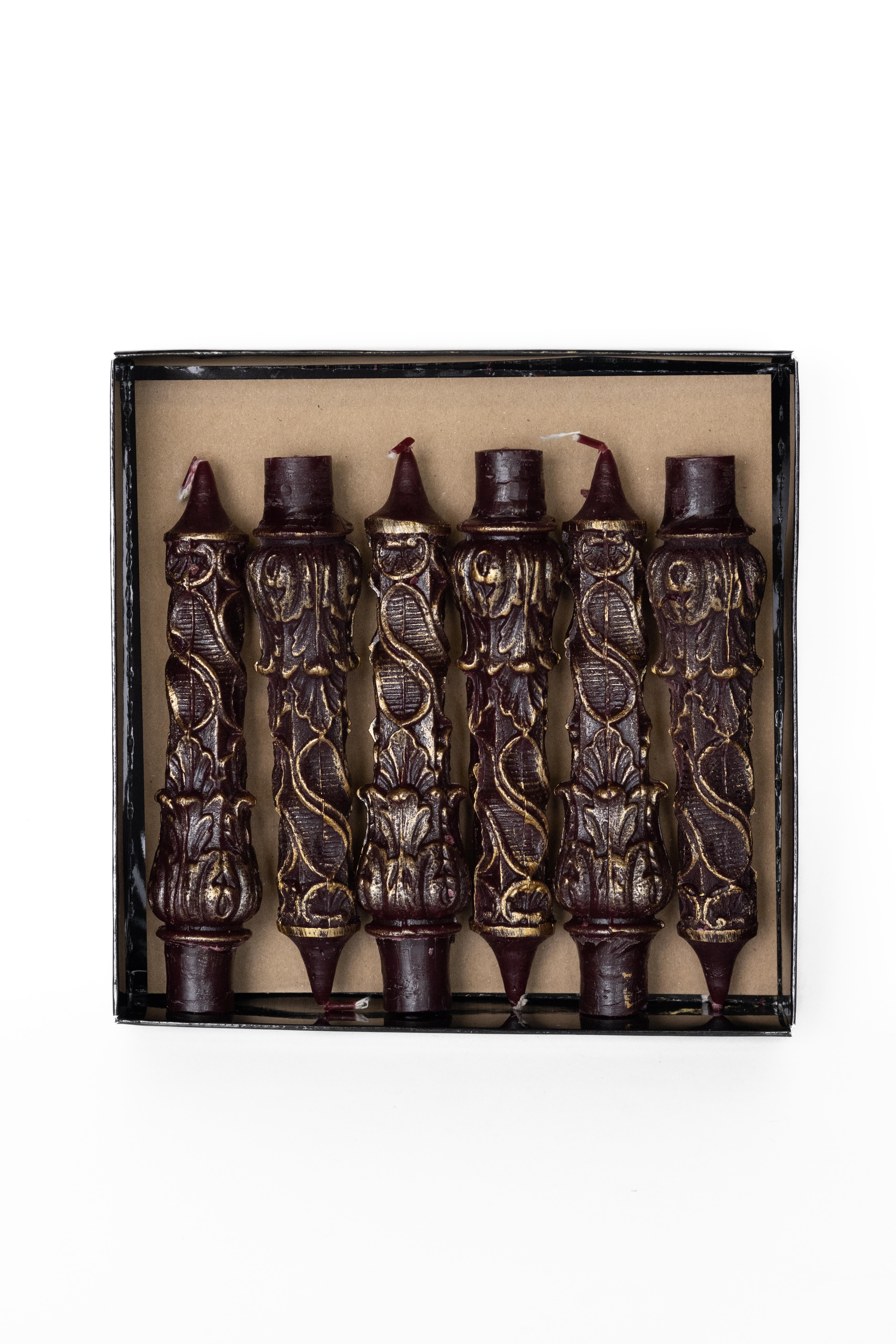 OSMANLI ŞAMDAN MUMU - BORDO RENK ÜZERİ GÖLGELİ ALTIN - PAKET