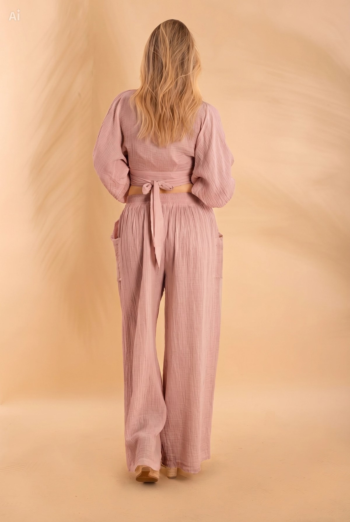 Müslin Düğmeli Crop Lila Bnts-23028