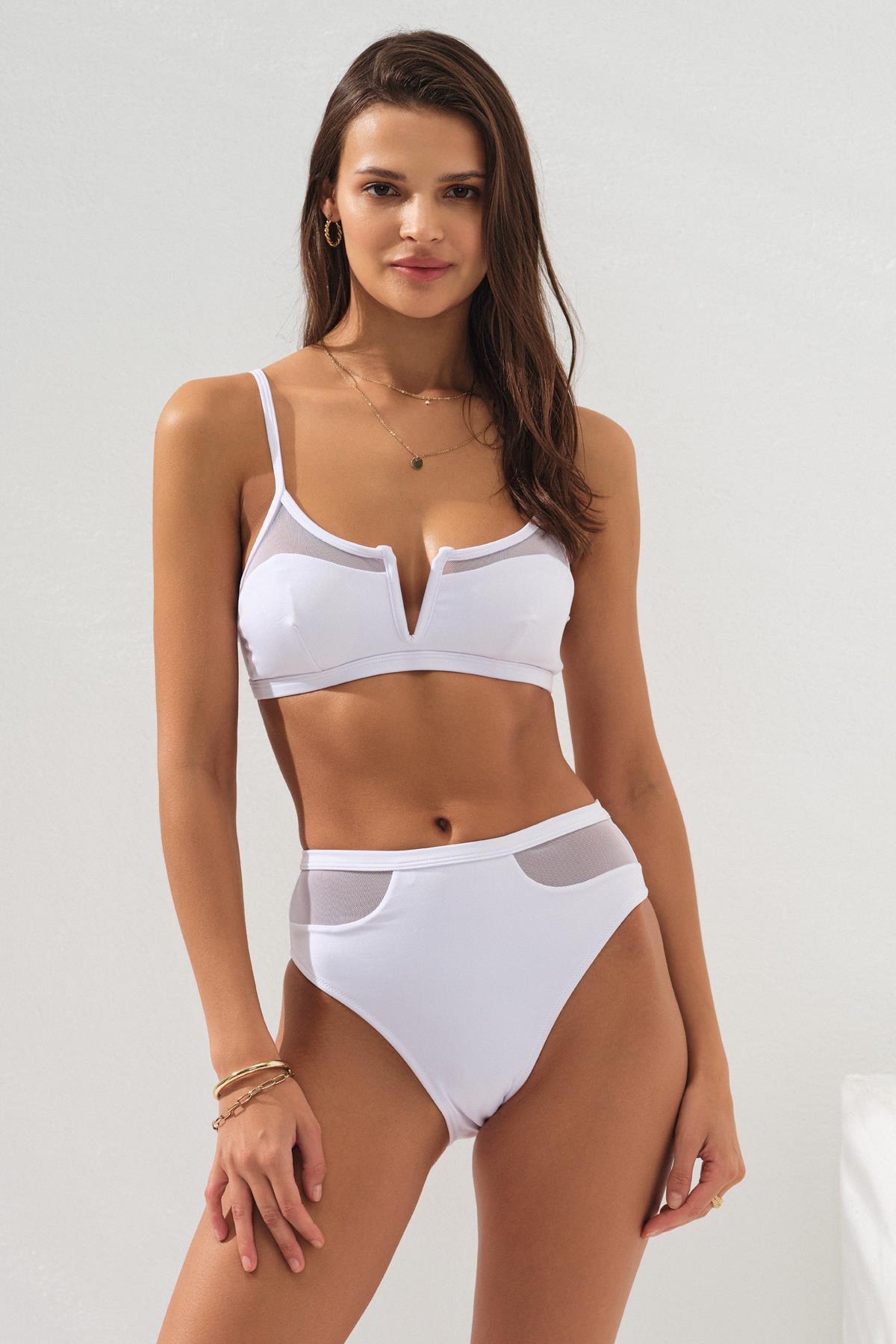 Polina Askılı V Tülle Bikini Ten 231244