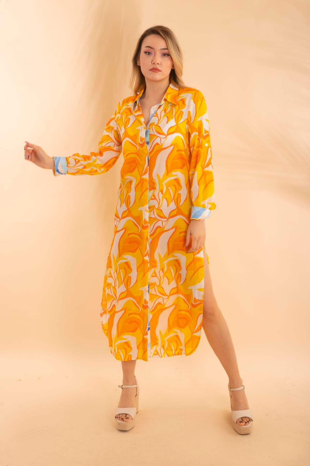 Long Shirt Leaf Orange BNTS-23010