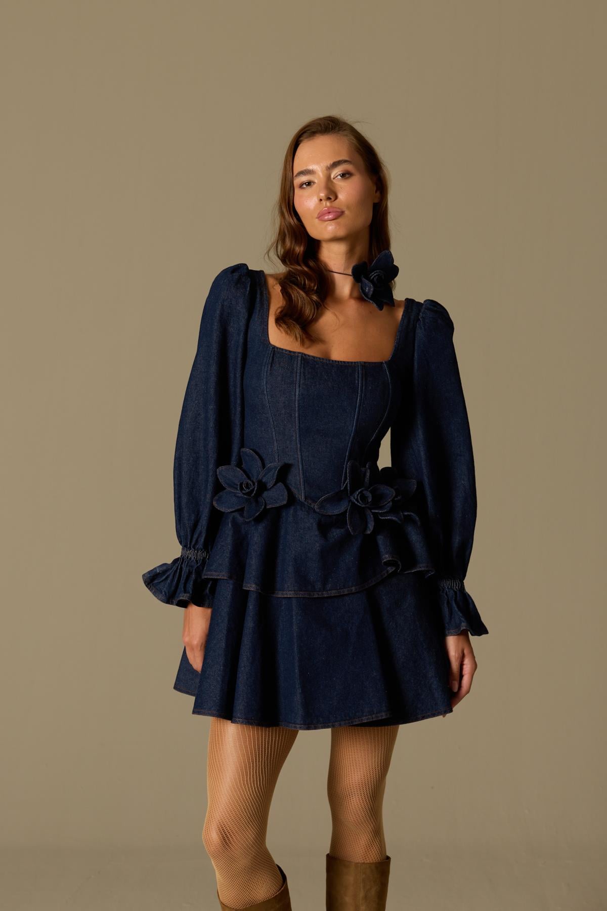 rose denim dress Tailor's Blue Denim OYOANGLE Maternity Mock Neck Bradford Rose strapless a fitted SIZE::Men's T-shirt XL