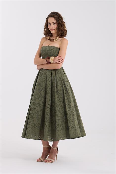 Maxi Boy Haki Bicycle Collar Double Pocket Half Sleeve Flower Pattern Loose Fit Dress BCVL-242128 - Prince Albert main image 1