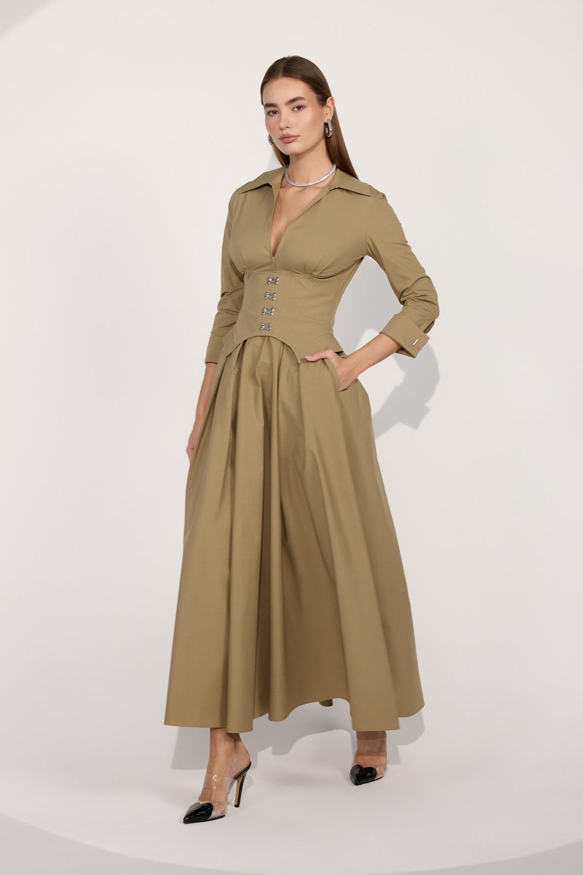 Queen Corset Maxi Dress Bronze Brown