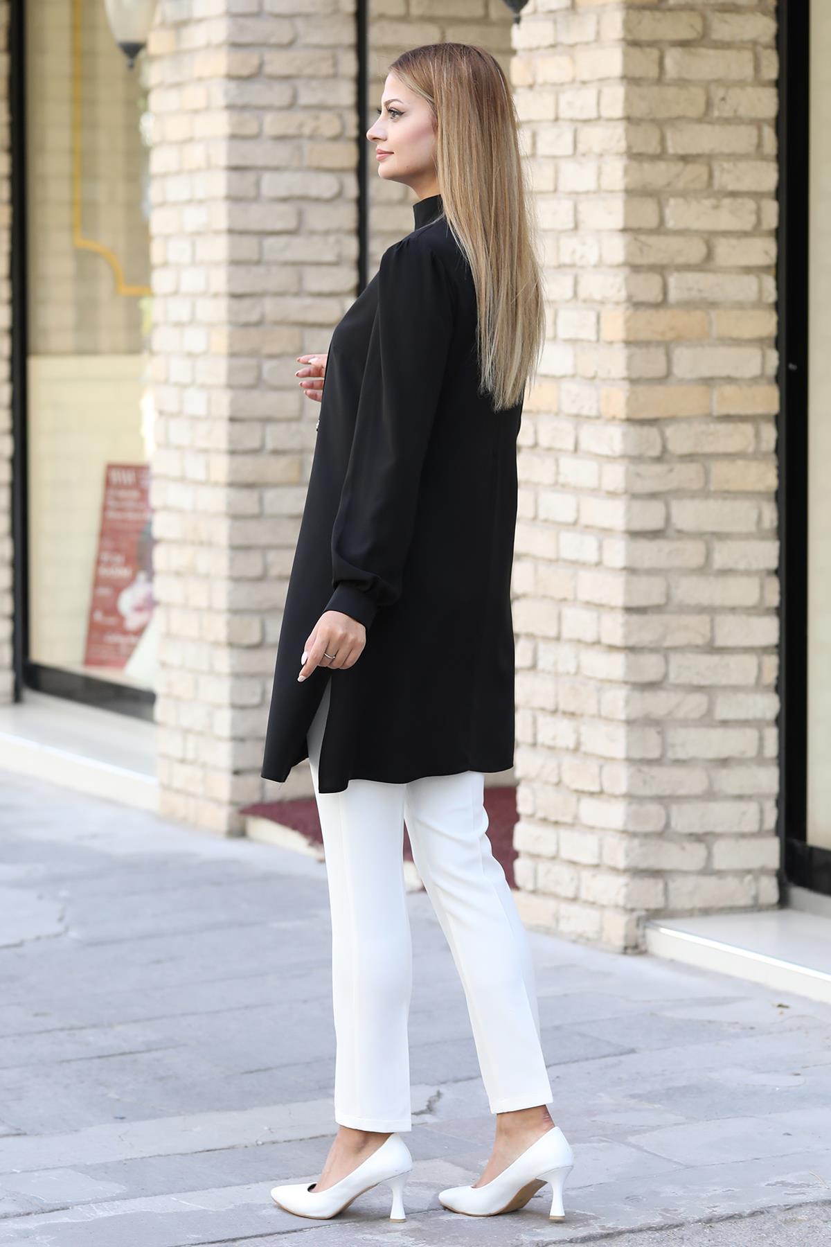 Işıl Double Krep Kumaş Tunik - Siyah