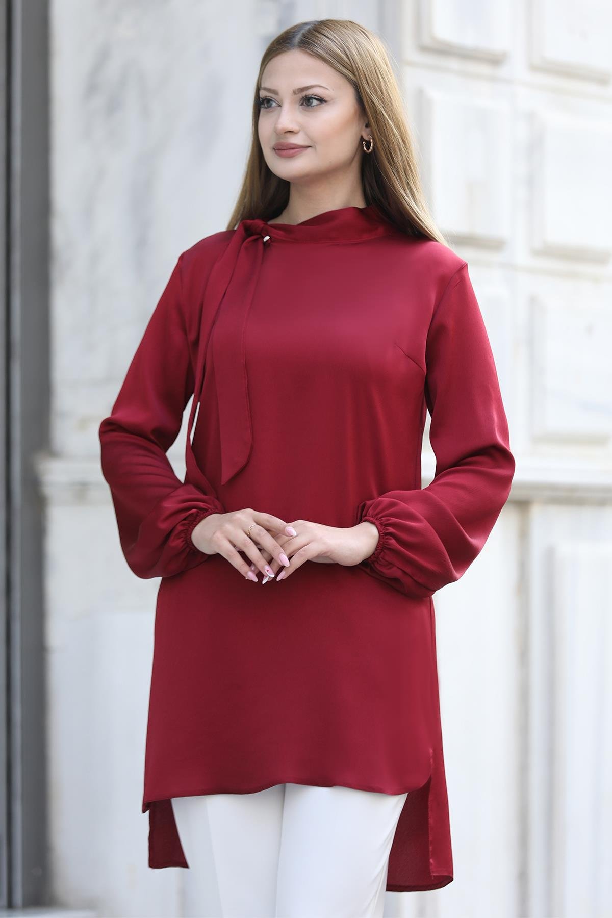 Trend Double Krep Kumaş Tunik - Kırmızı