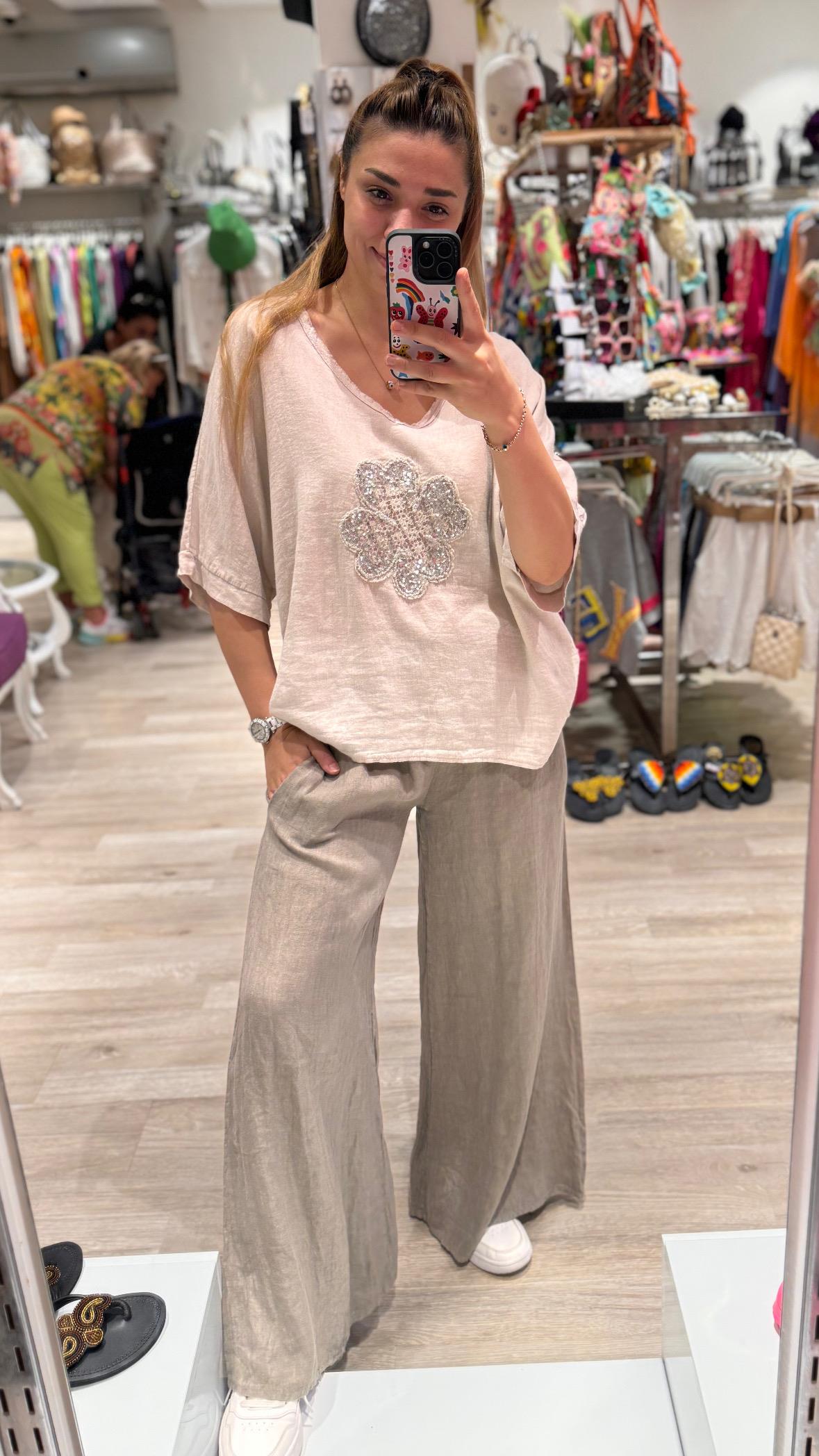  İthal Bluz Çiçek Desen Pullu