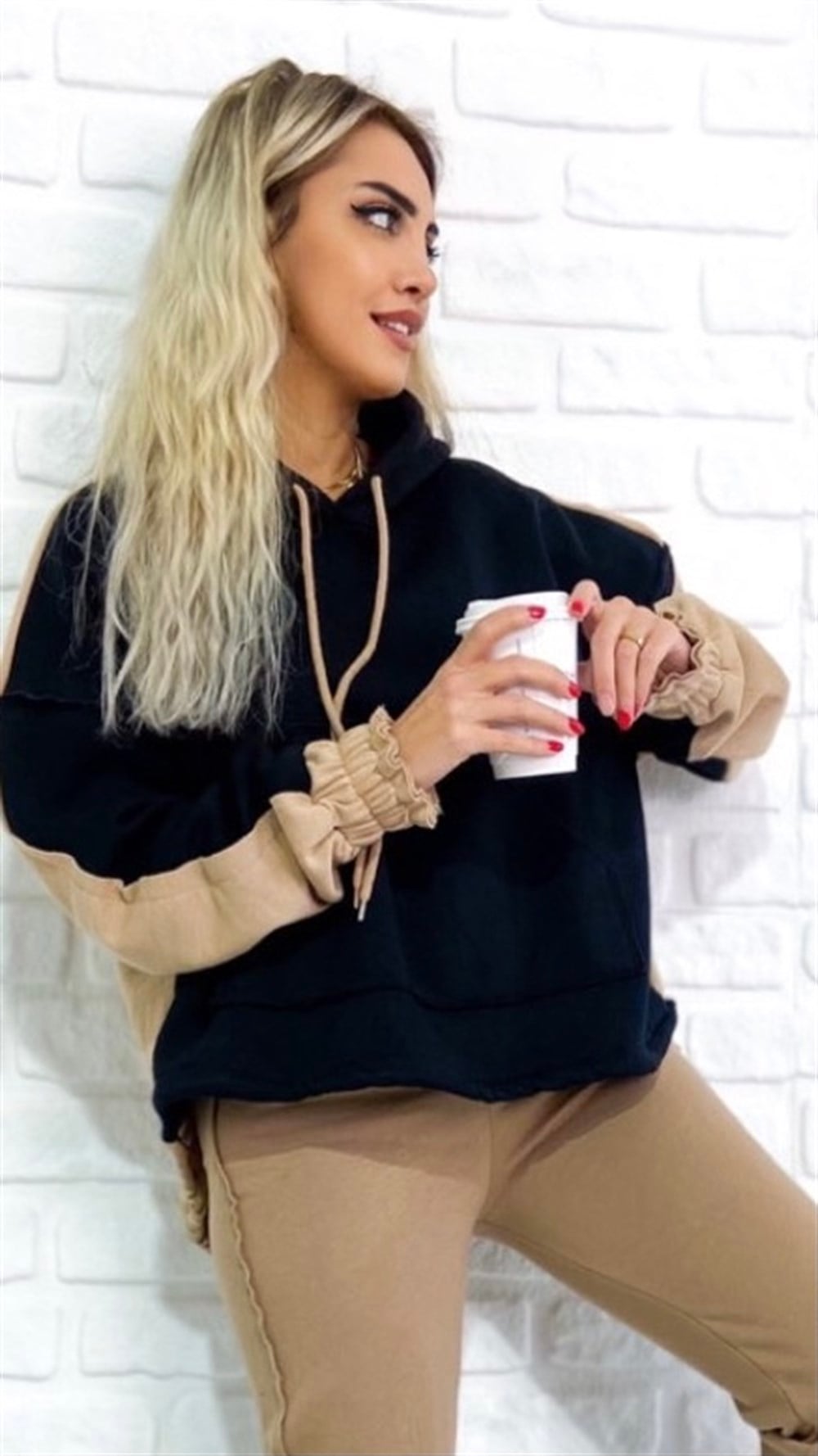 2 Renk Kapşonlu Sweat