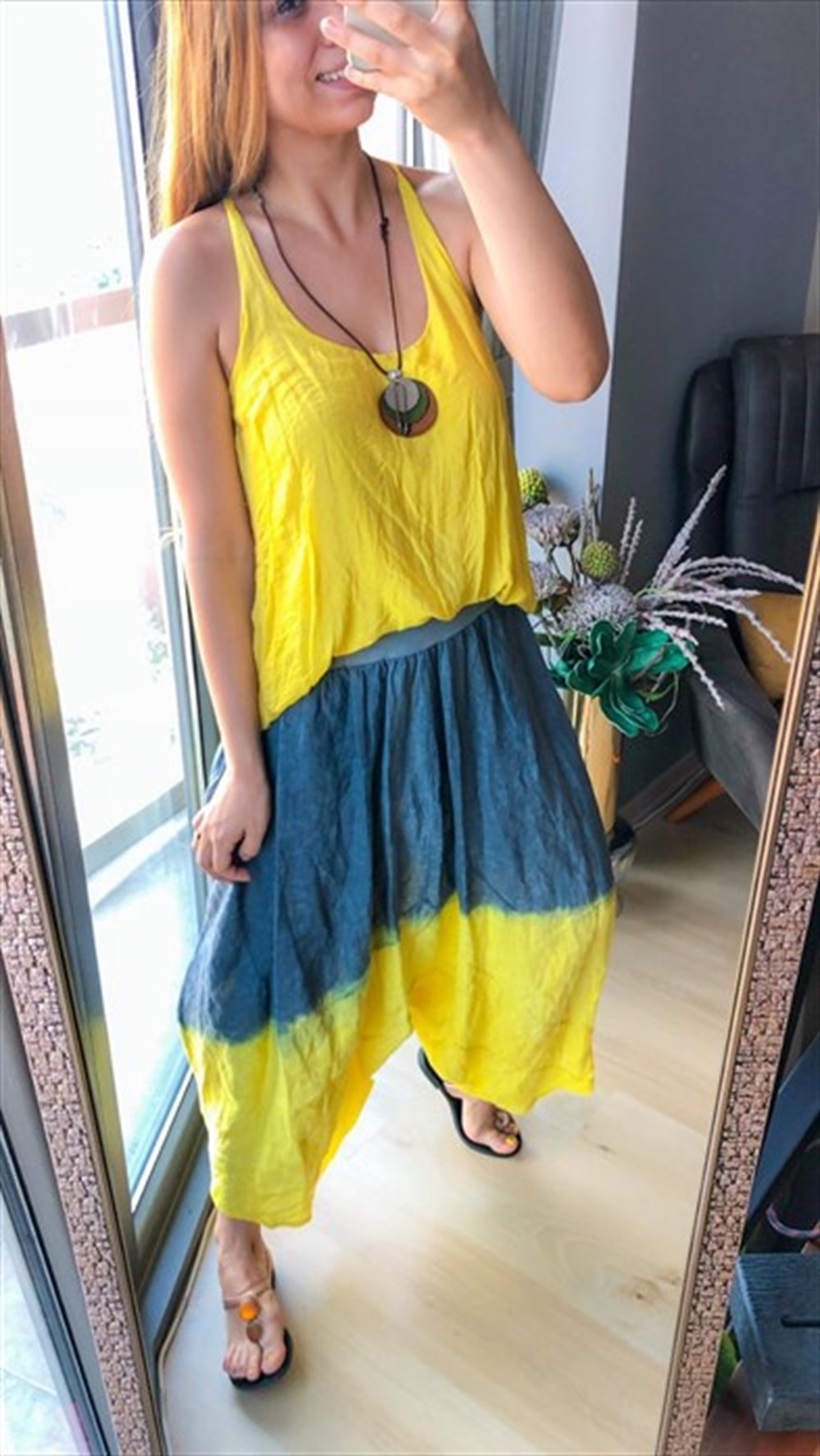 Sarı İthal Askılı Bluz 