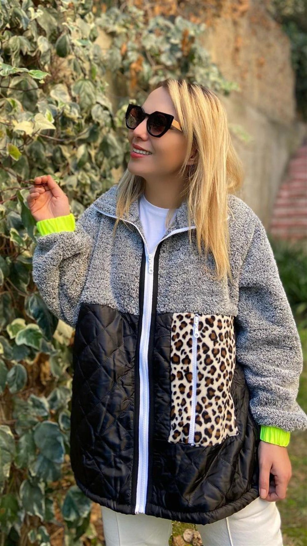 Fermuarlı Leopar Detaylı Sweat