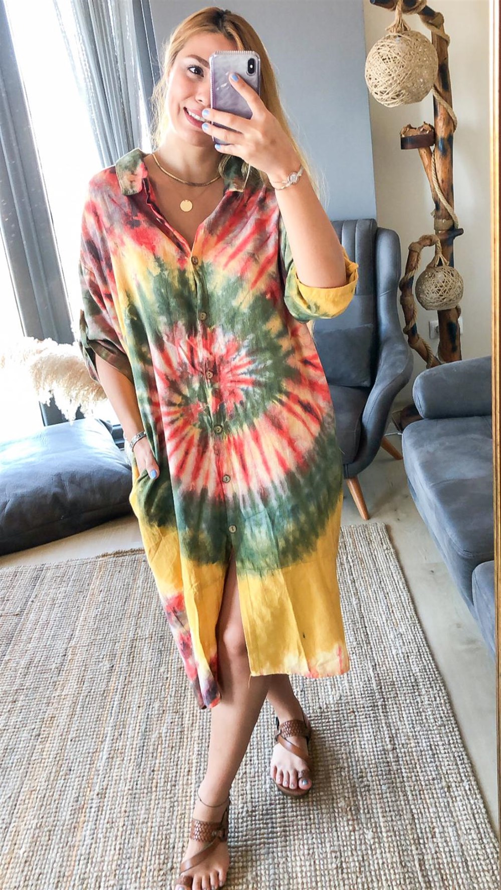 Halka Detaylı Batik Desen Elbise