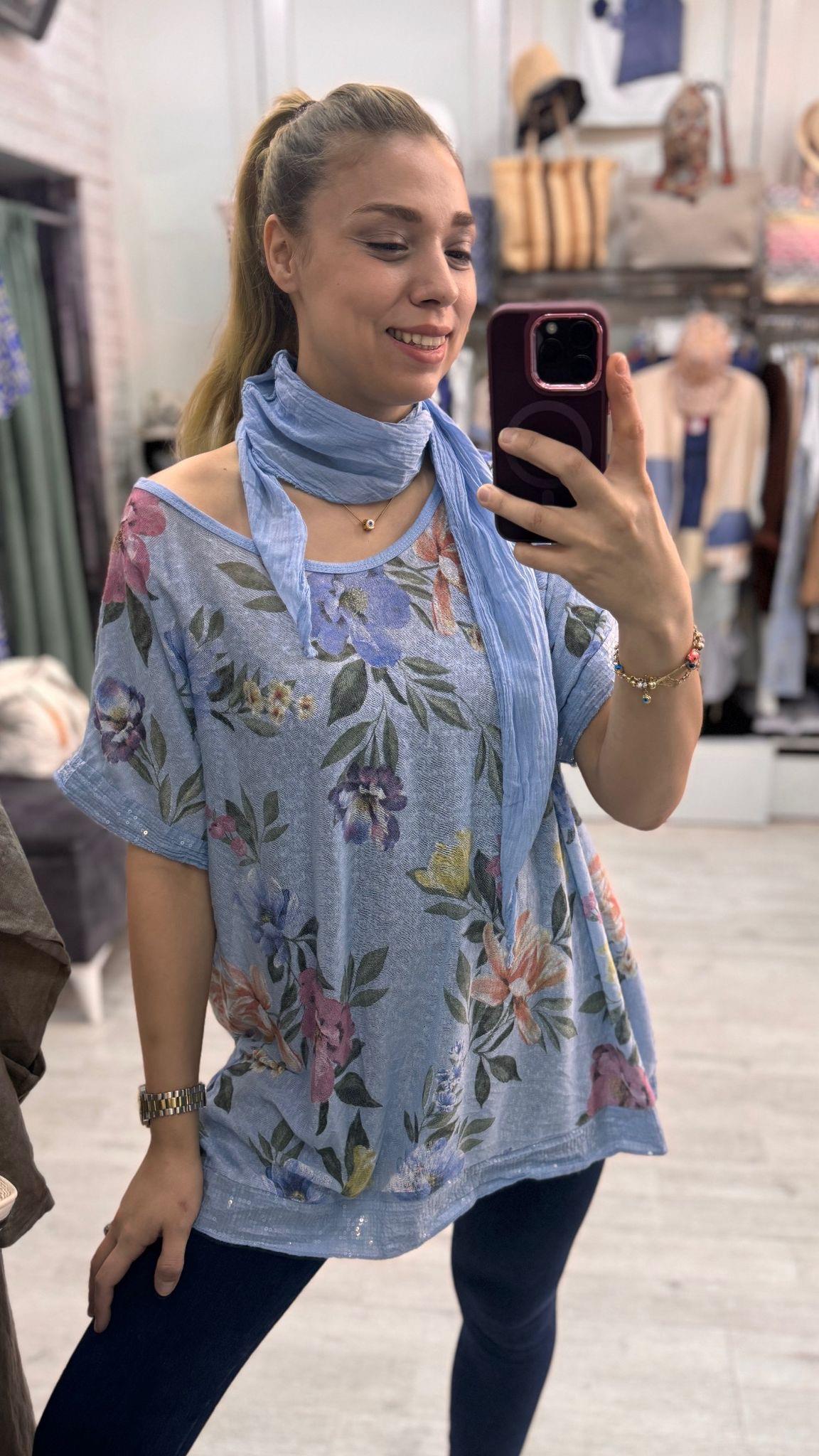 İthal Bluz Fularli Çiçekli 