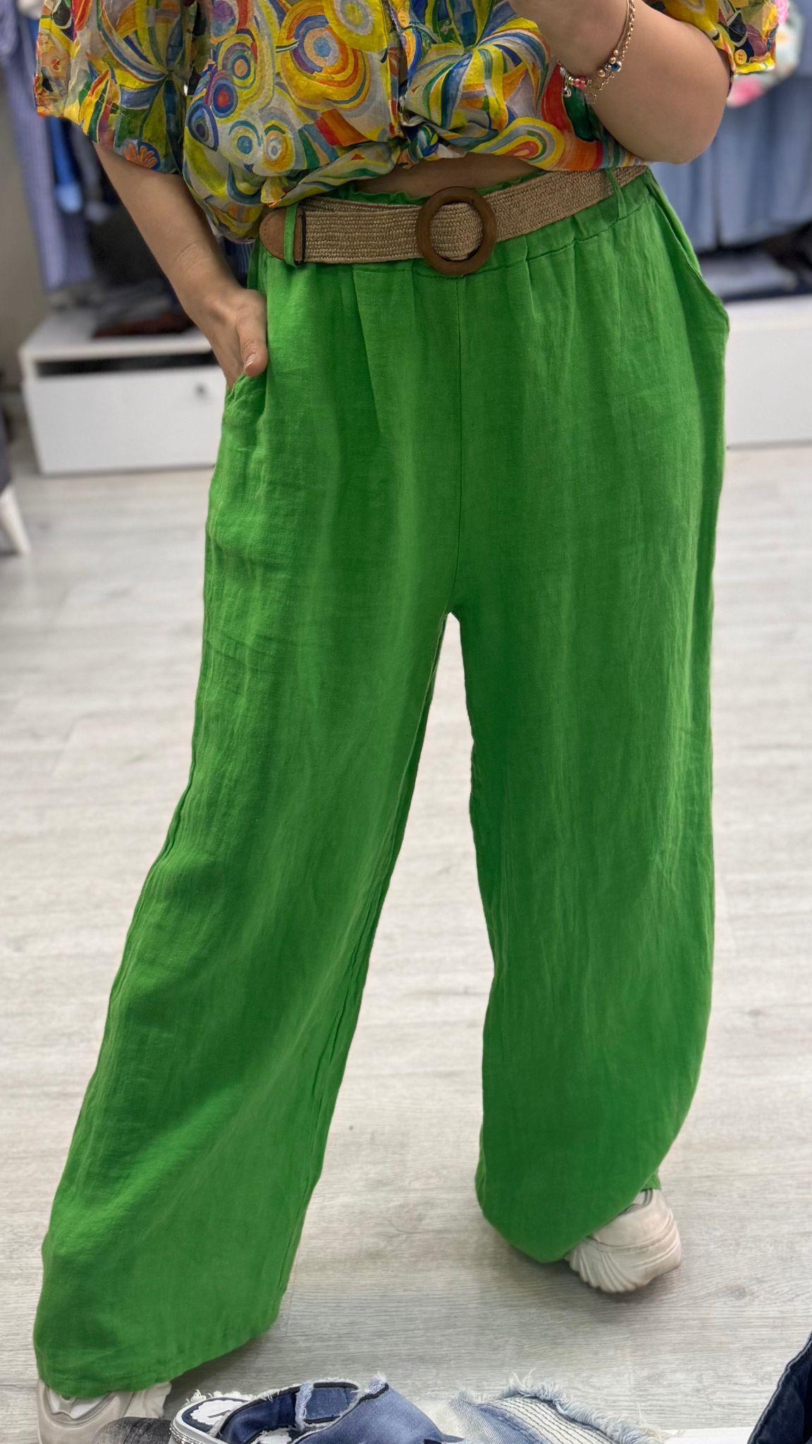 İthal Keren Yeşil Pantolon Kemerli  