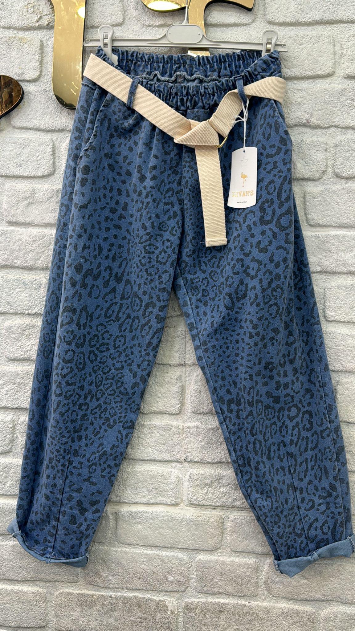İthal Leopar Mavi Pantolon  