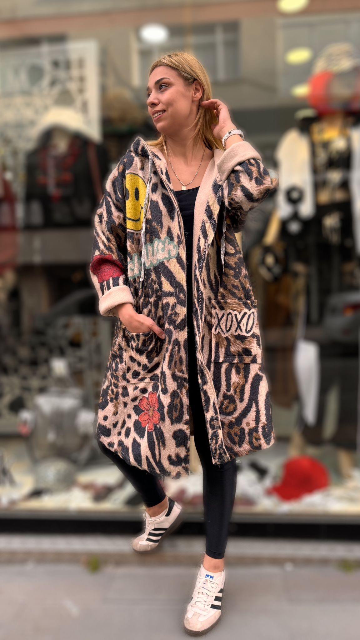 İthal Leoparlı Gülen Yüzlü  Ceket 