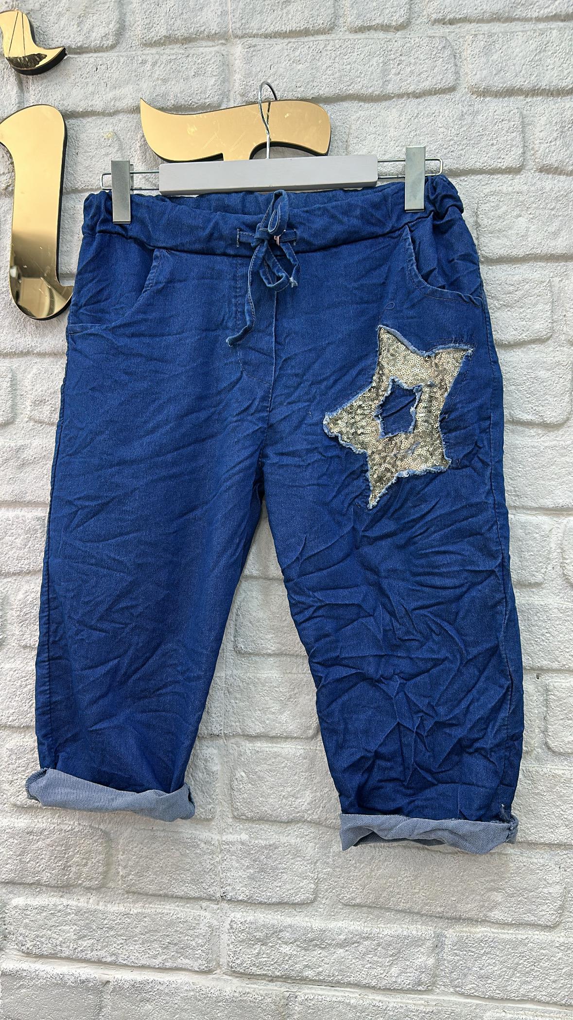 İthal Pantolon Kapri Yıldızlı