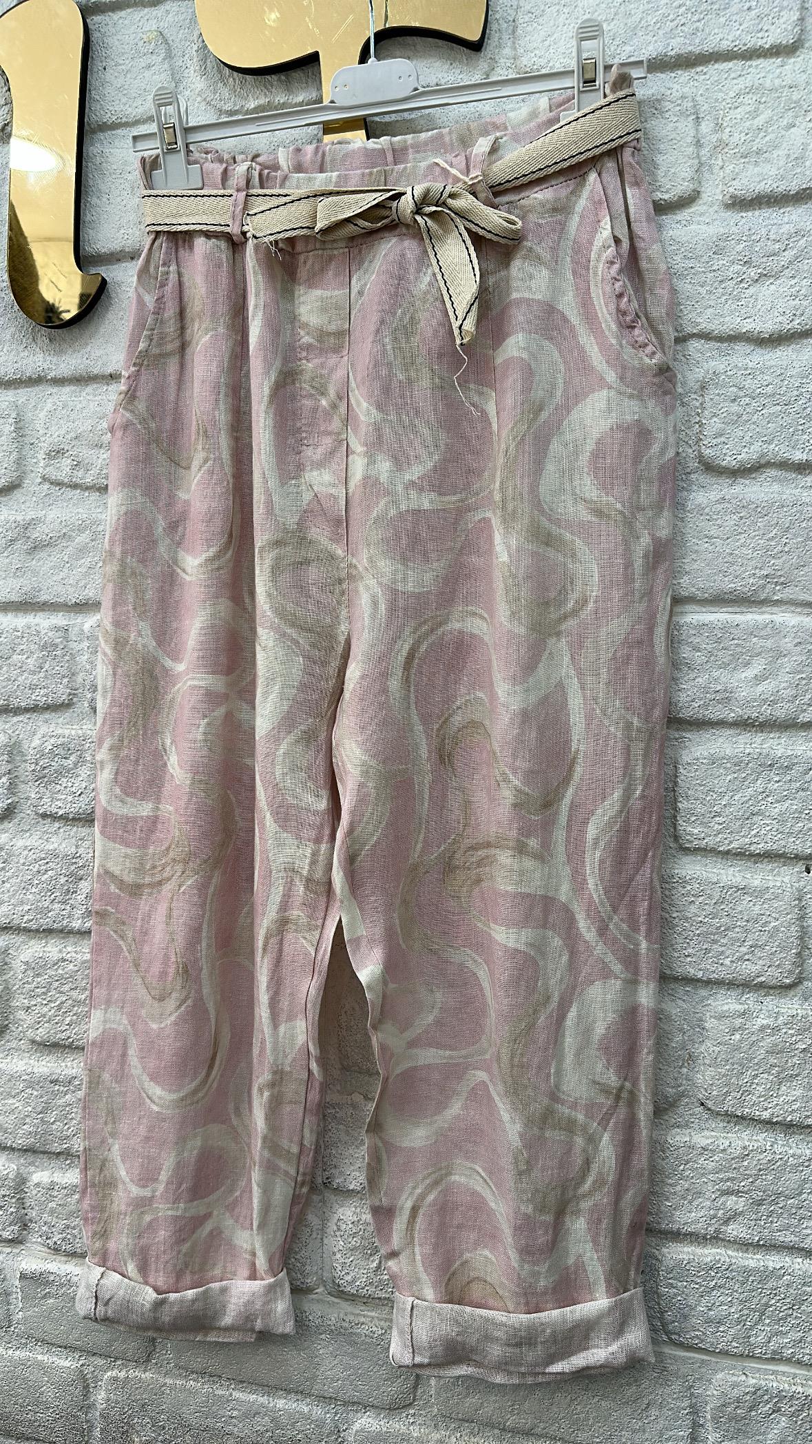 İthal Pantolon Pembe Desenli