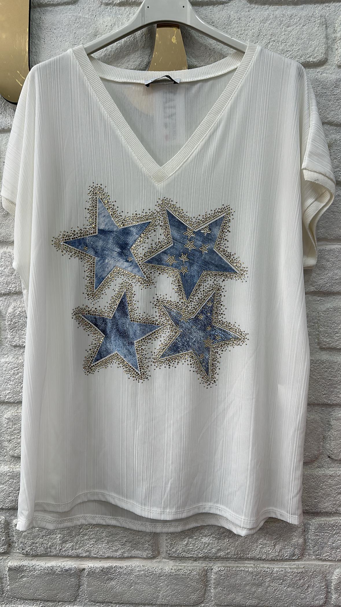 İthal Yıldızlı Taşli Bluz  