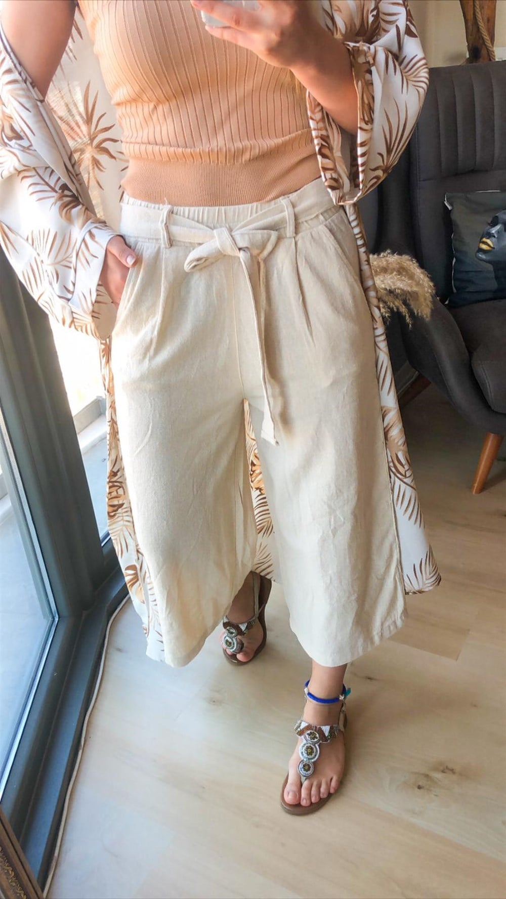 Kısa Keten Pantolon