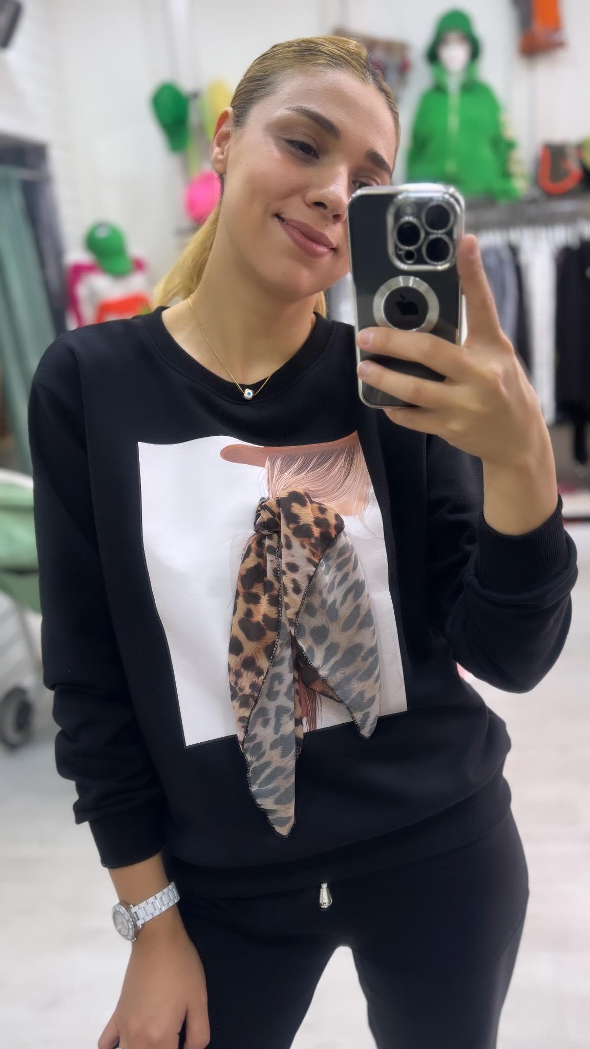 Leopar Detay Sweatshirt