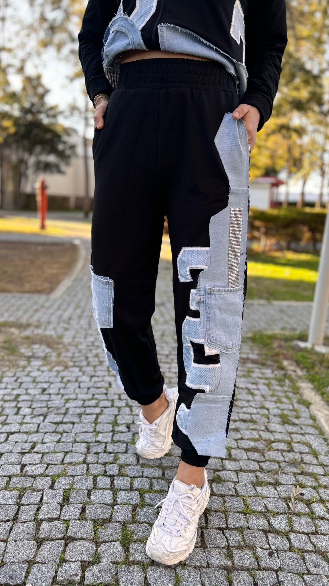 Tasarım Kot Detay Siyah Eşofman