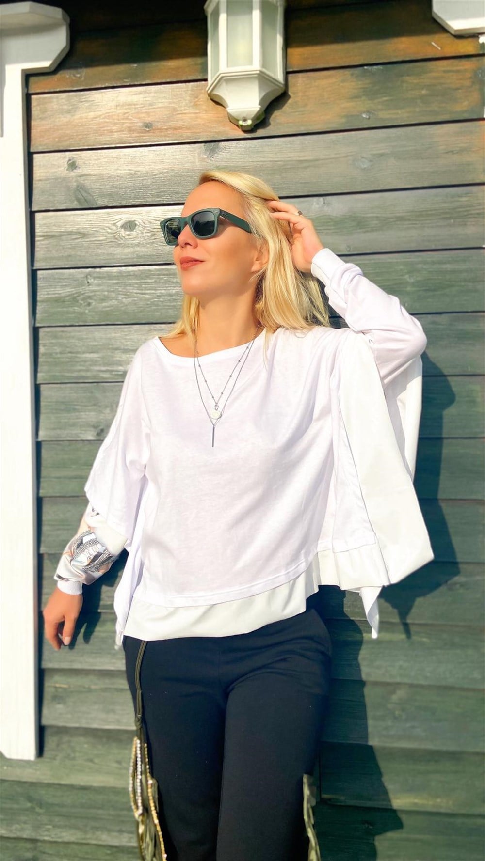 Tek Kolu Desenli Sweatshirt