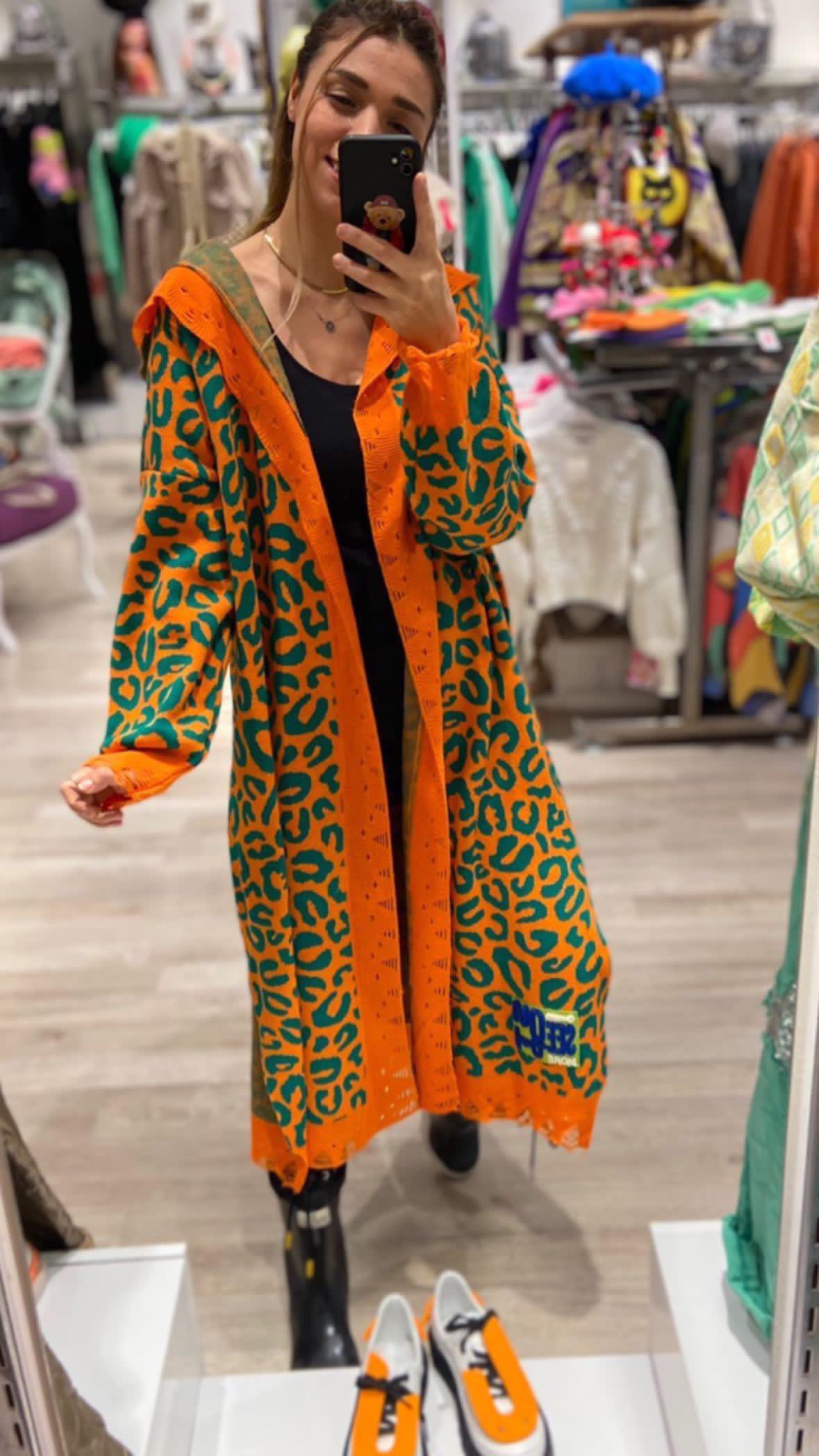 Turuncu Leopar Hırka