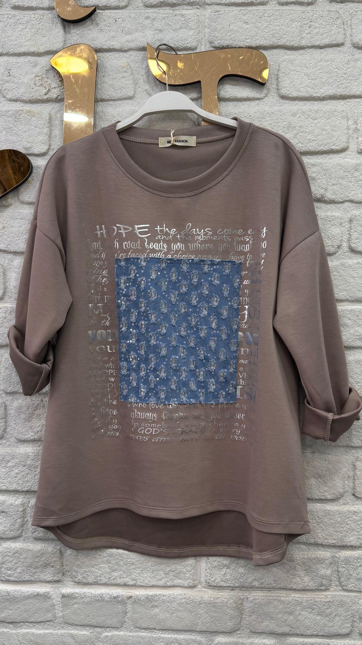 Yazılı Kot Detay Sweat 