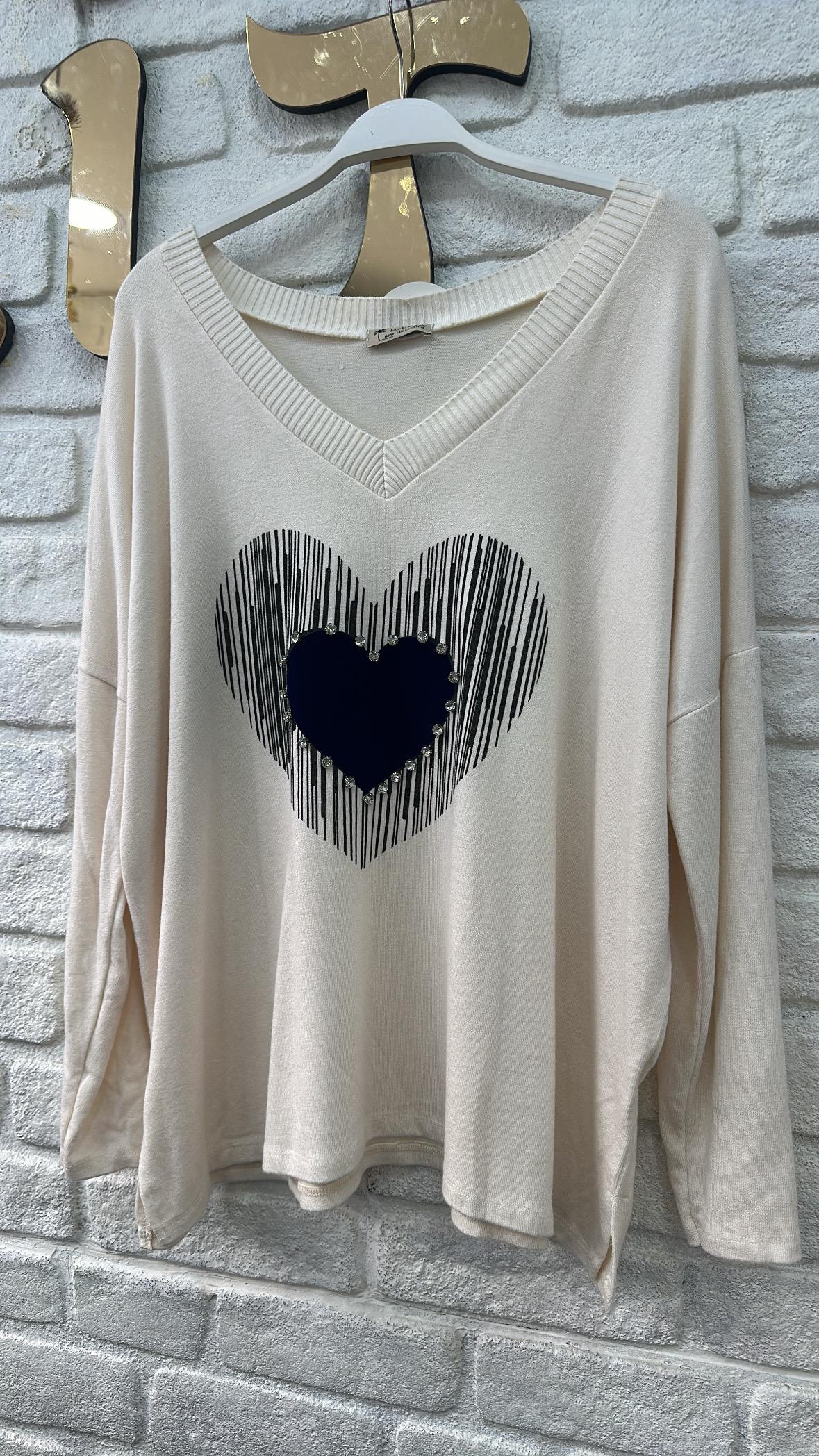  İthal Bluz Kalp Desen