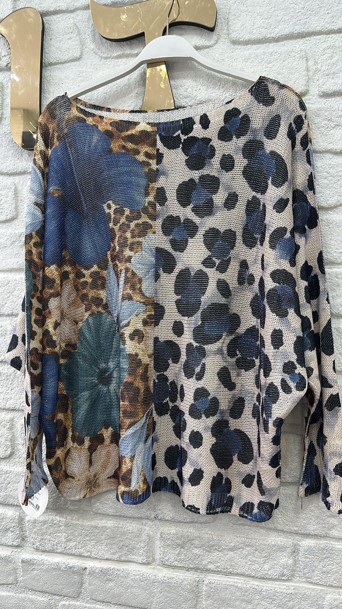  İthal Bluz Leopar Mavili