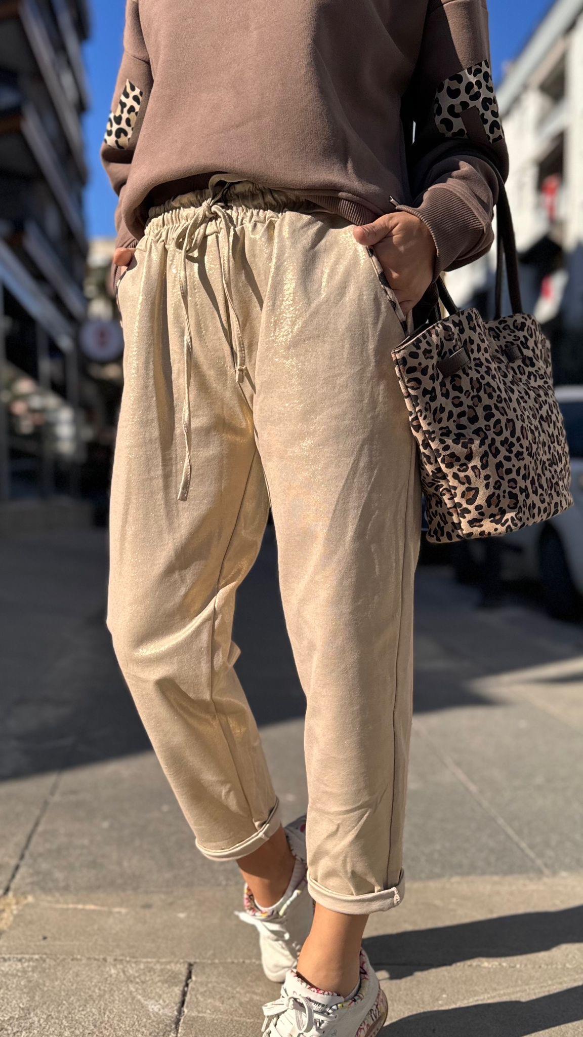 Cebi Leopar Detay Parlak Pantolon