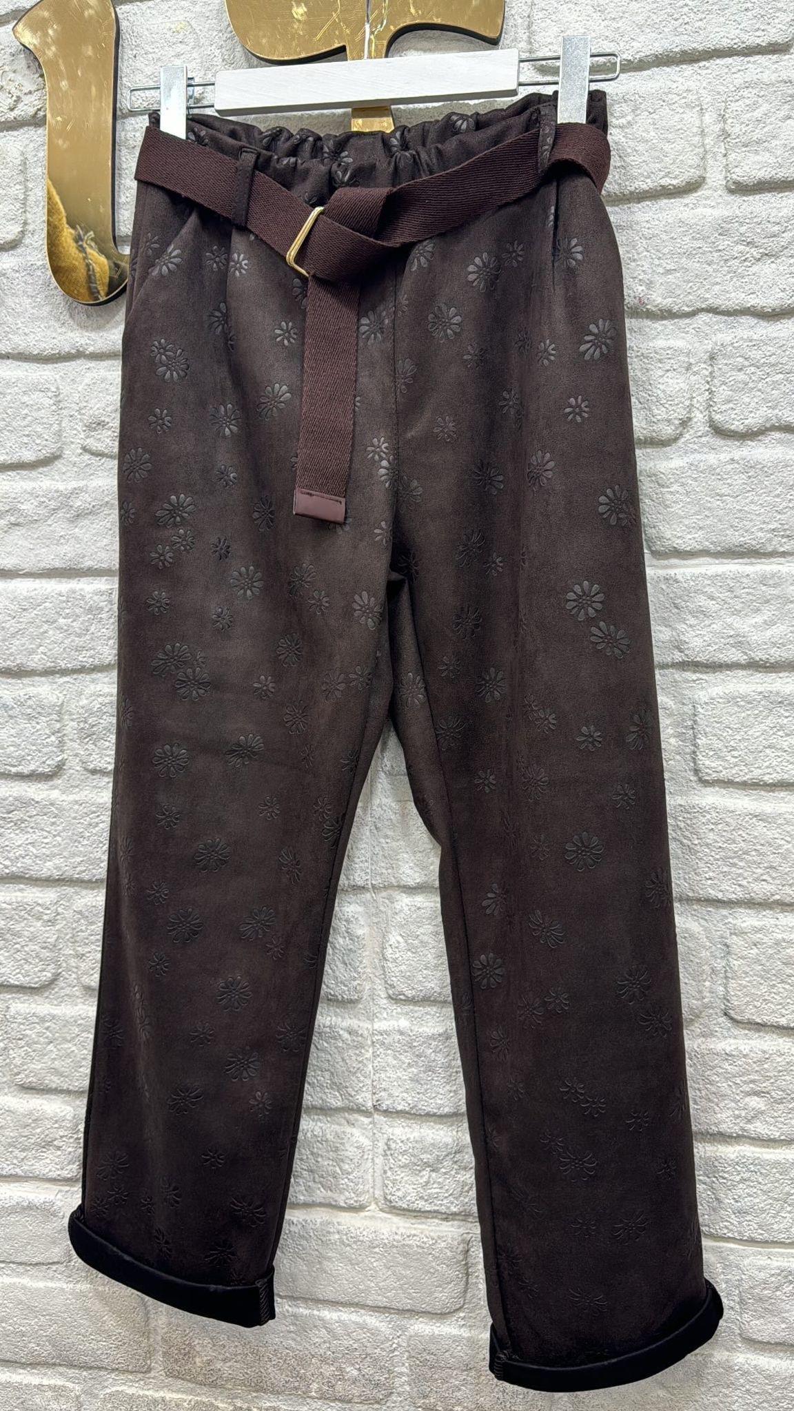 Çiçek Desenli Nubuk Pantolon 