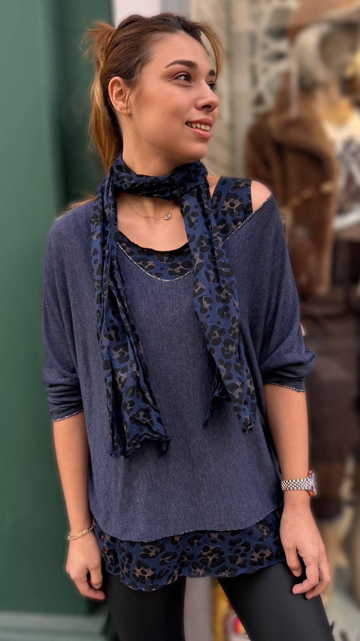 Fularlı Leoparlı Bluz 