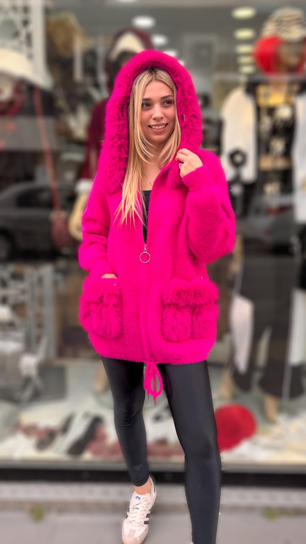 İthal Angora Hırka Fuşya