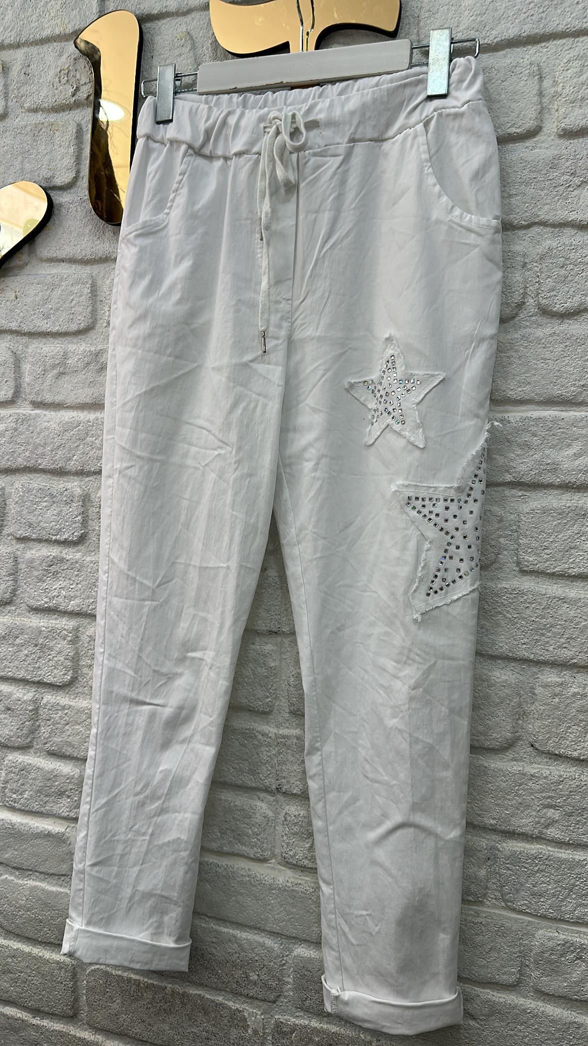 İthal Beyaz Yıldızlı Taşli Pantolon 