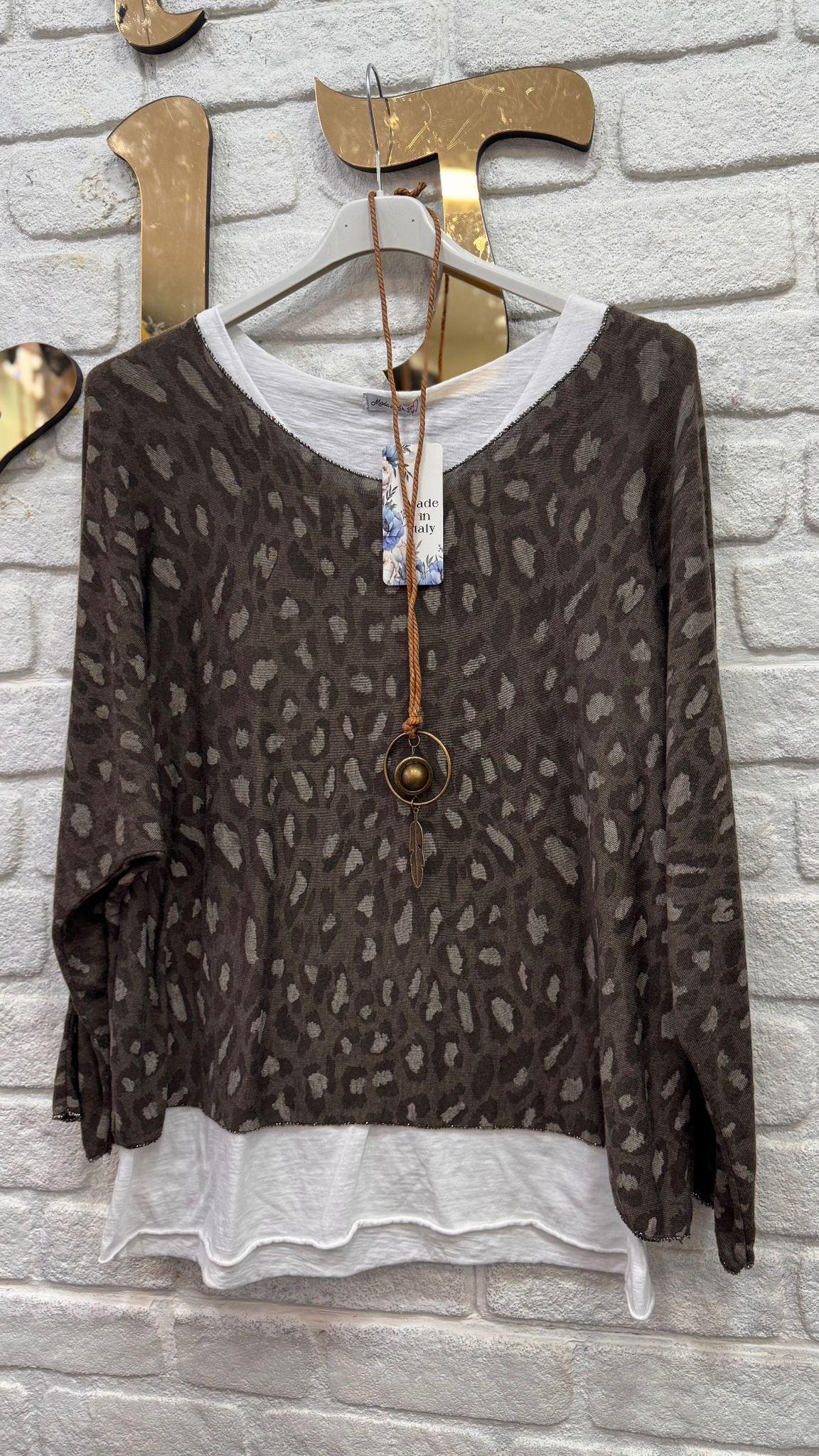 İthal Bluz Kolyeli Leoparli