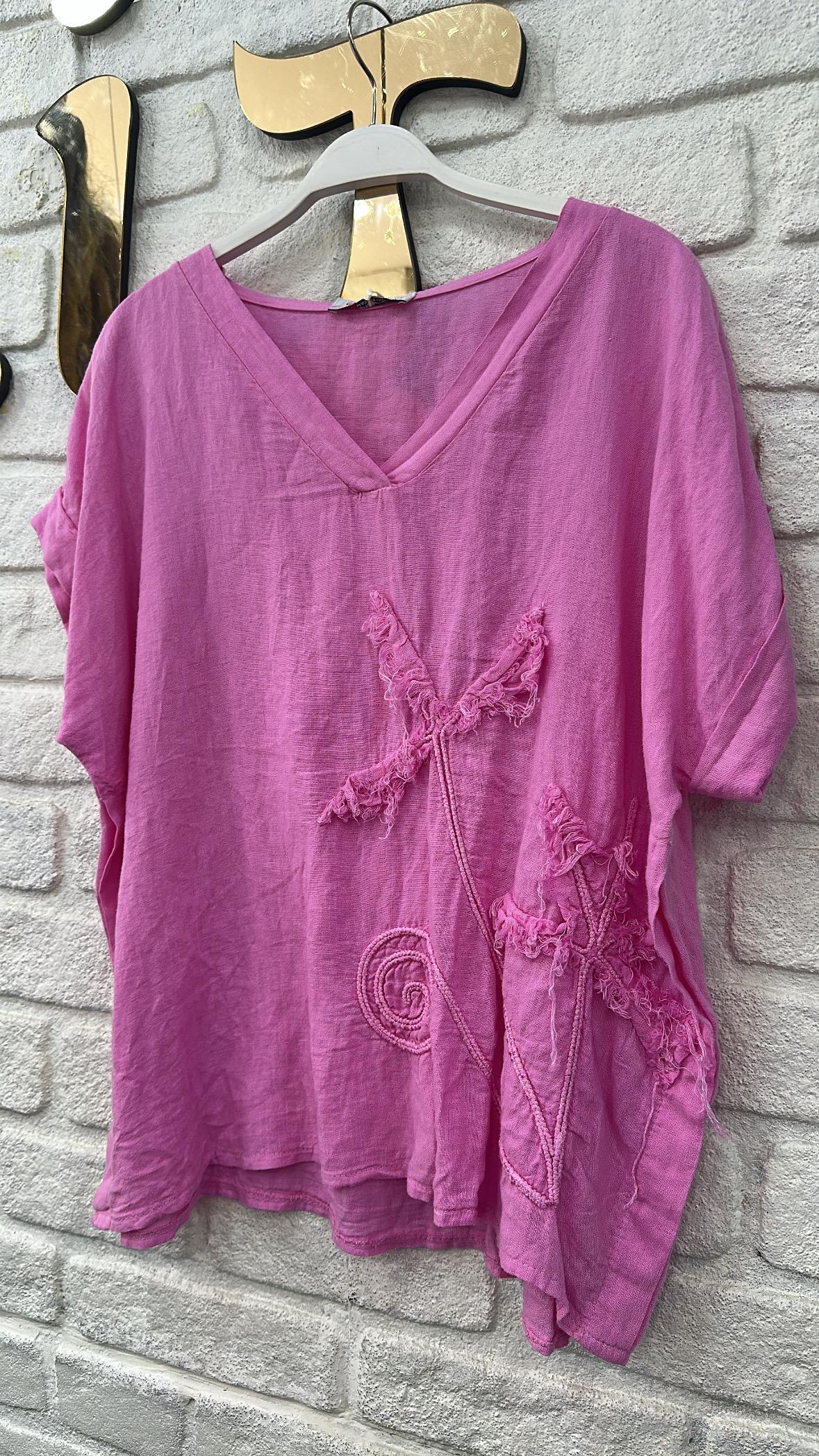 İthal Bluz V Pembe Desen
