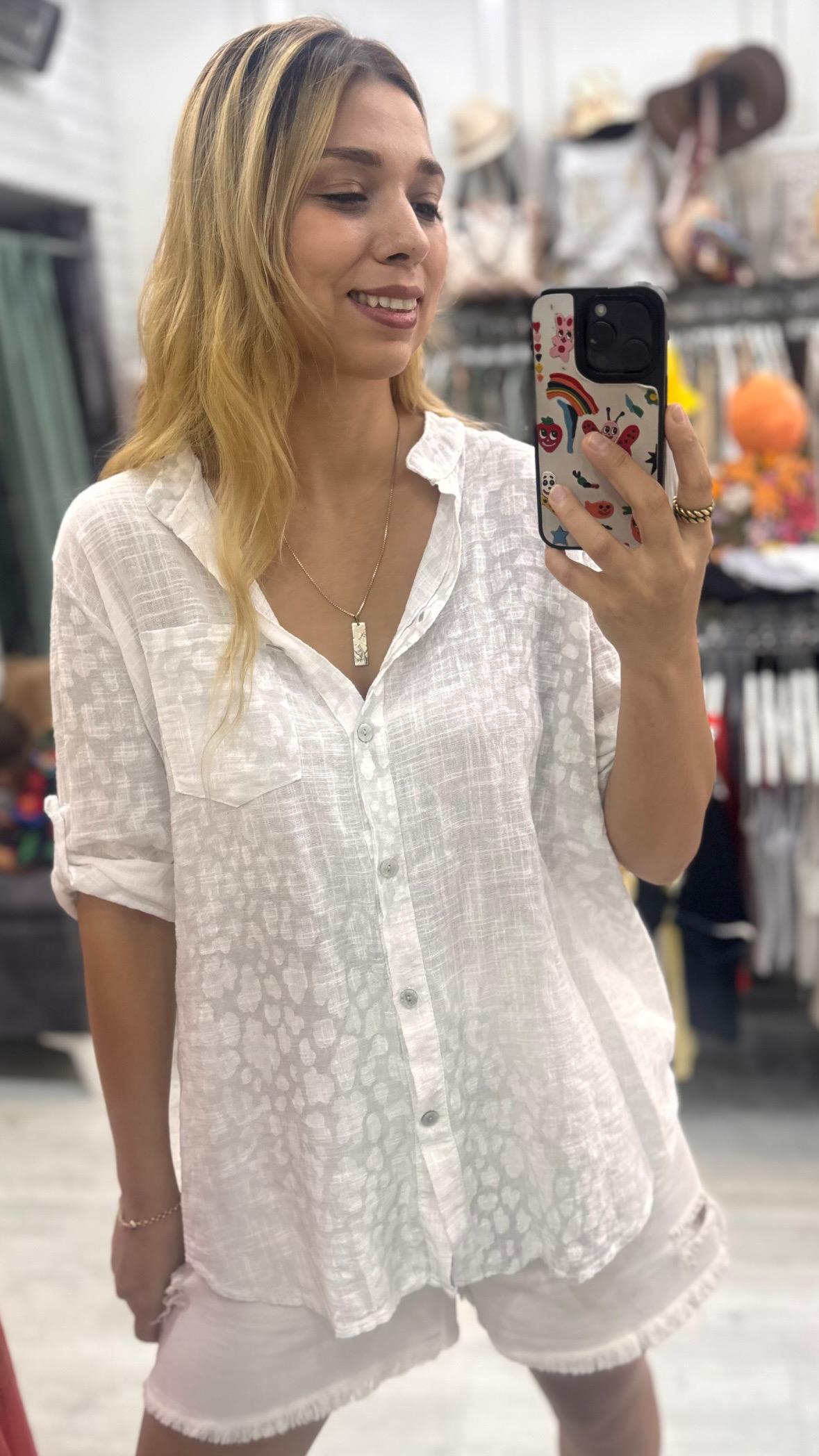 İthal Gömlek Beyaz Desen