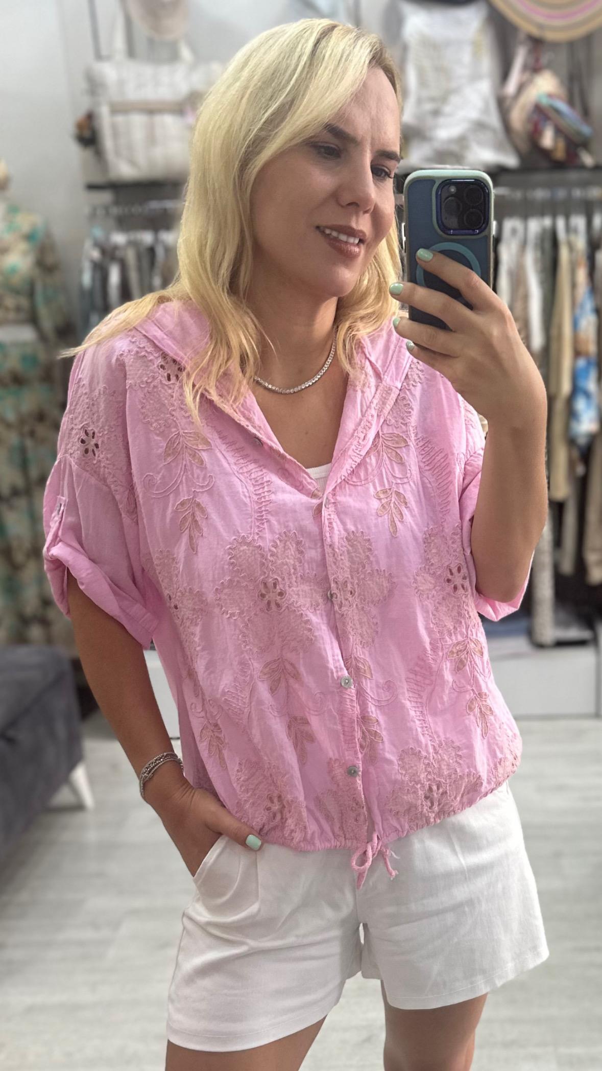 İthal Gömlek Pembe Desen 