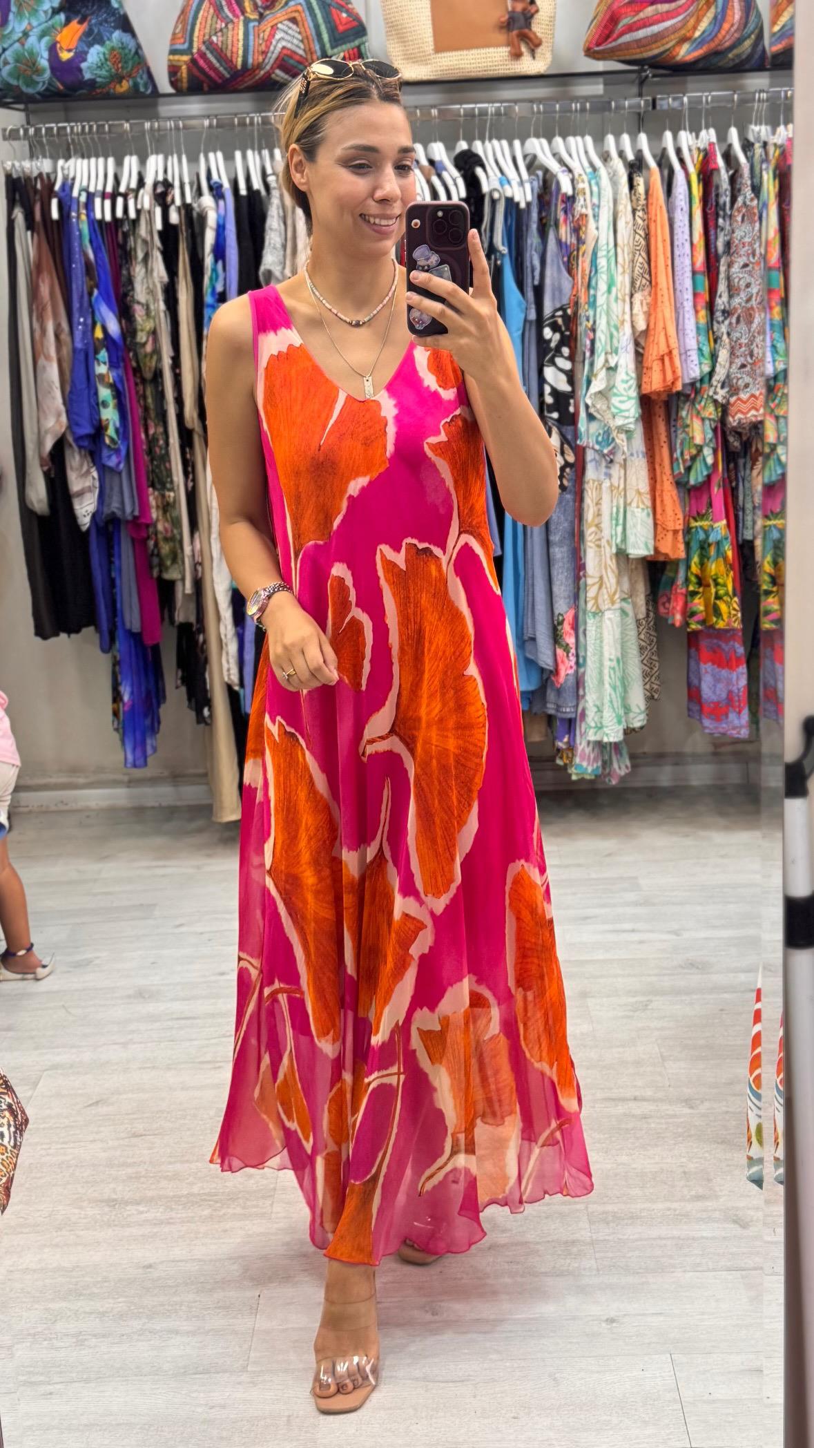 İthal İpek Pembe Turuncu 