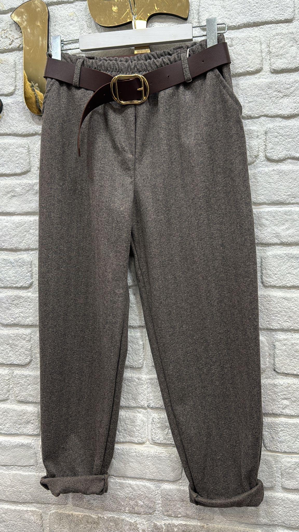 İthal Kaşe Mom Pantolon 