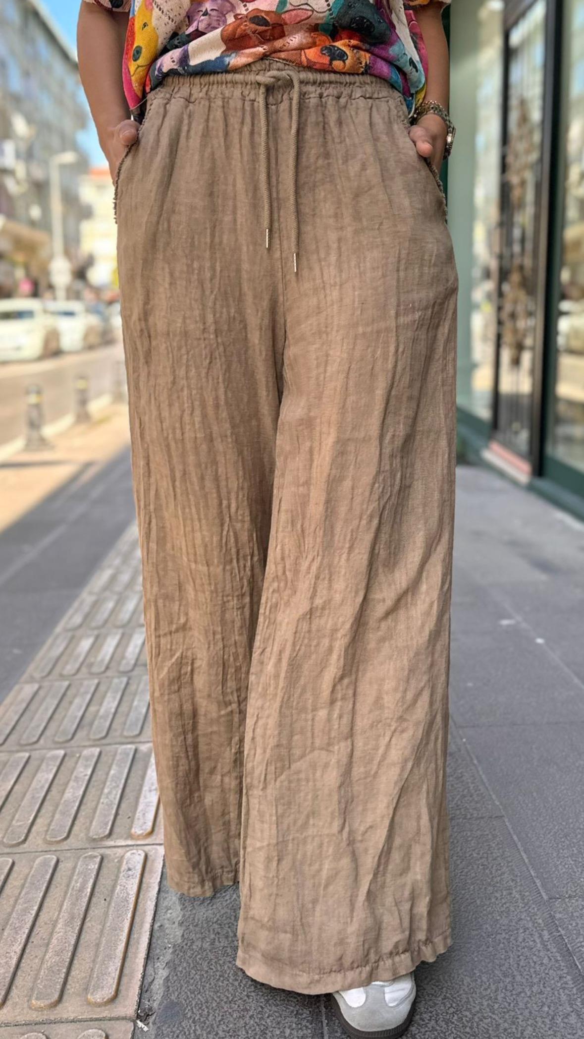 İthal Keten Pantolon Taba 