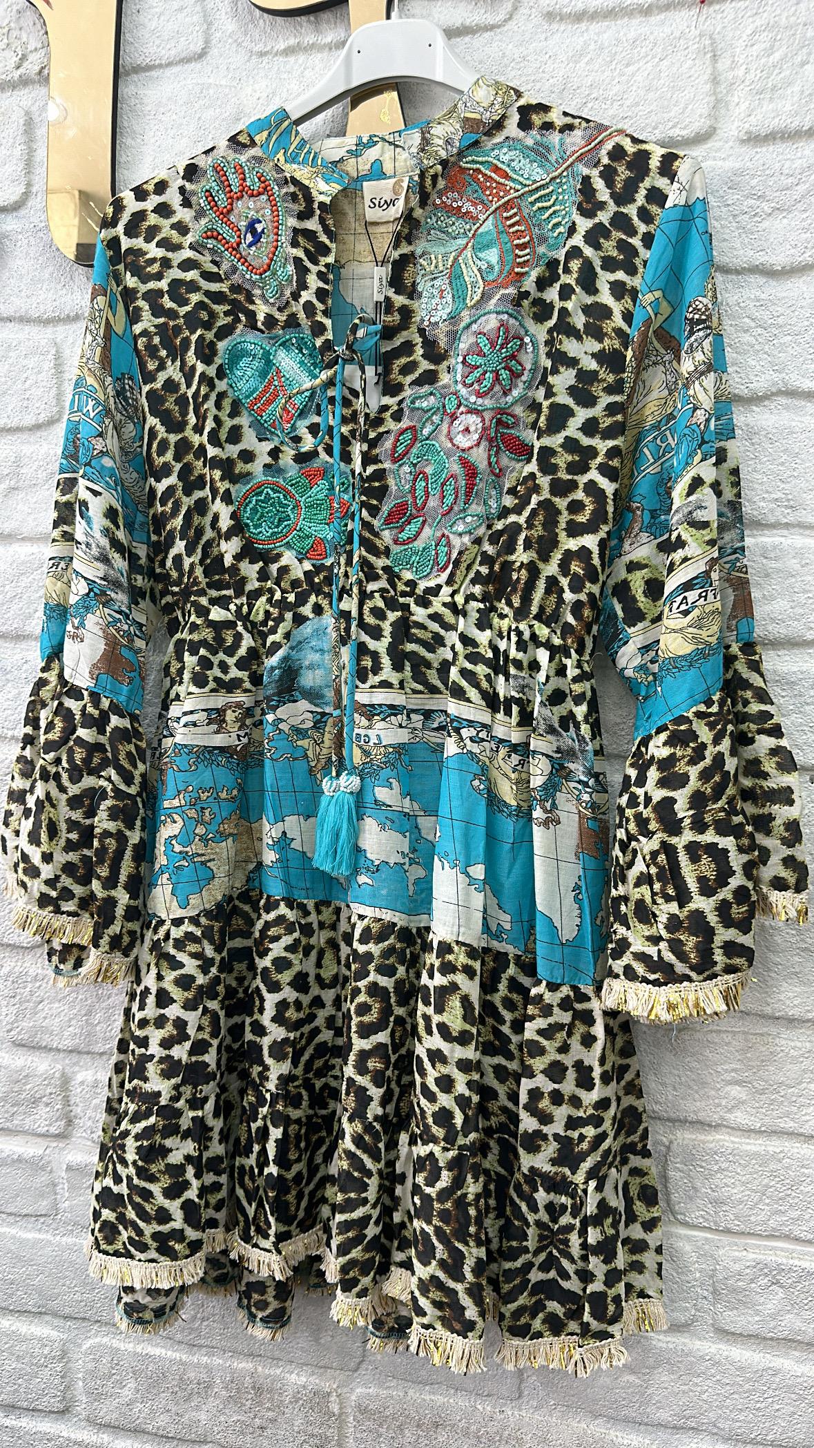 İthal Leopar Desen Elbise 