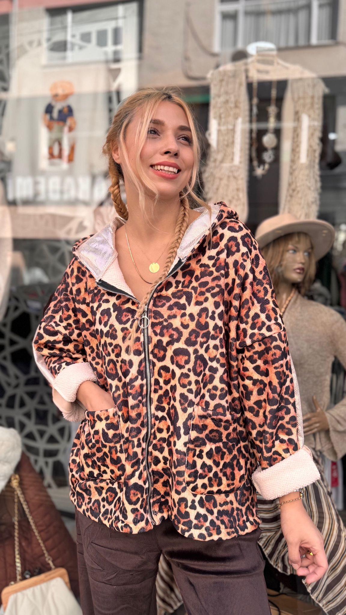 İthal Leopar Desenli Ceket 