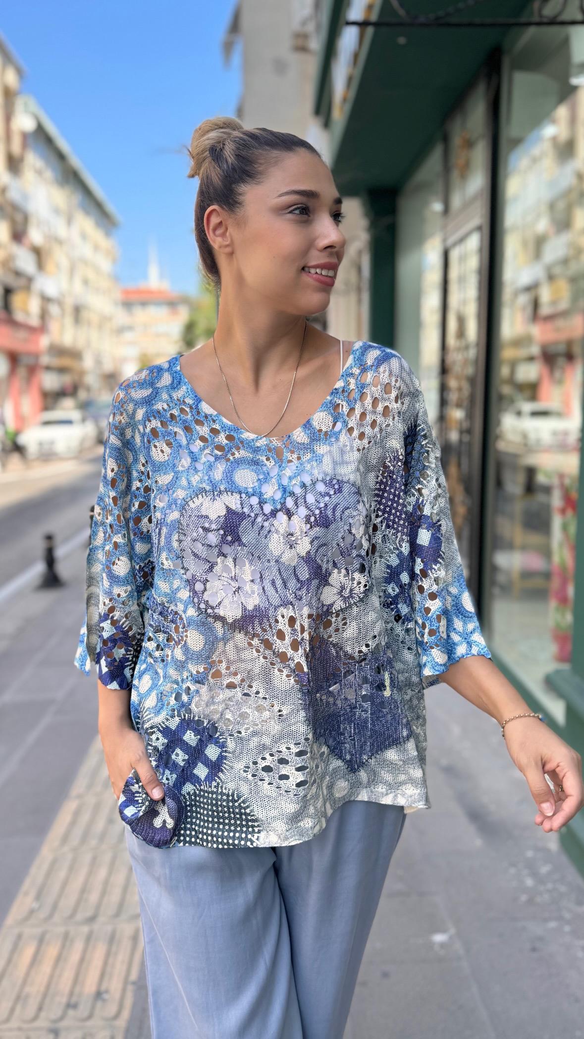 İthal Merserize Bluz Mavi