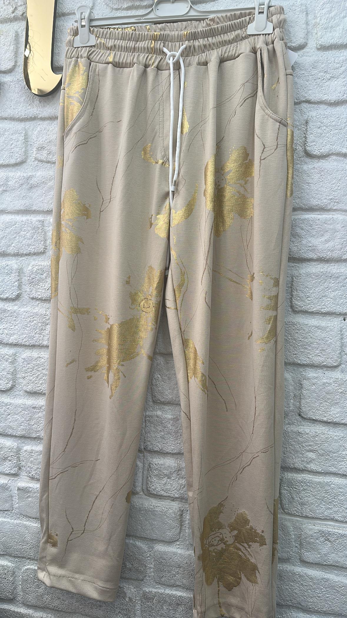 İthal Pantolon Altin Renk Desen 