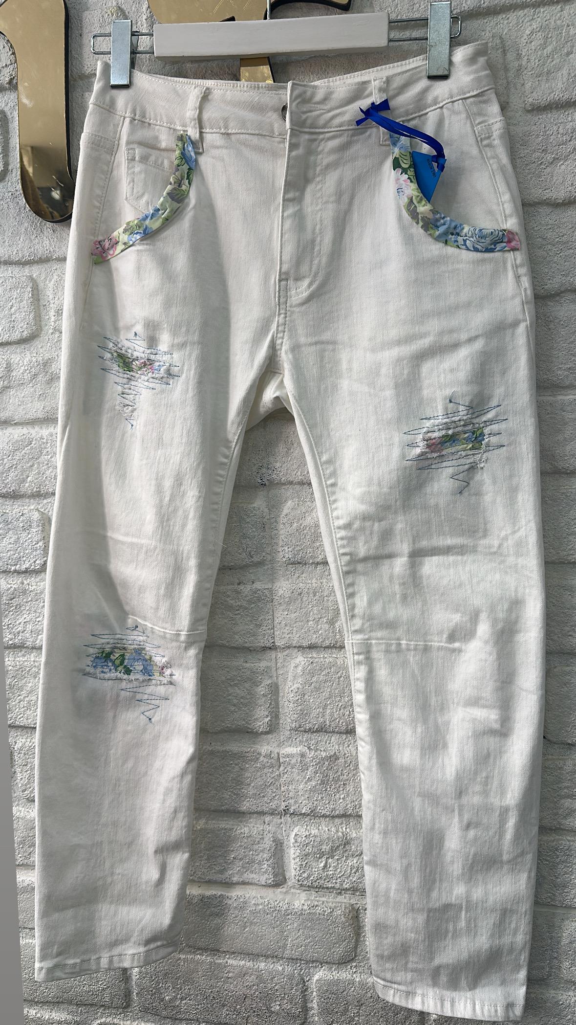 İthal Pantolon Beyaz Desen