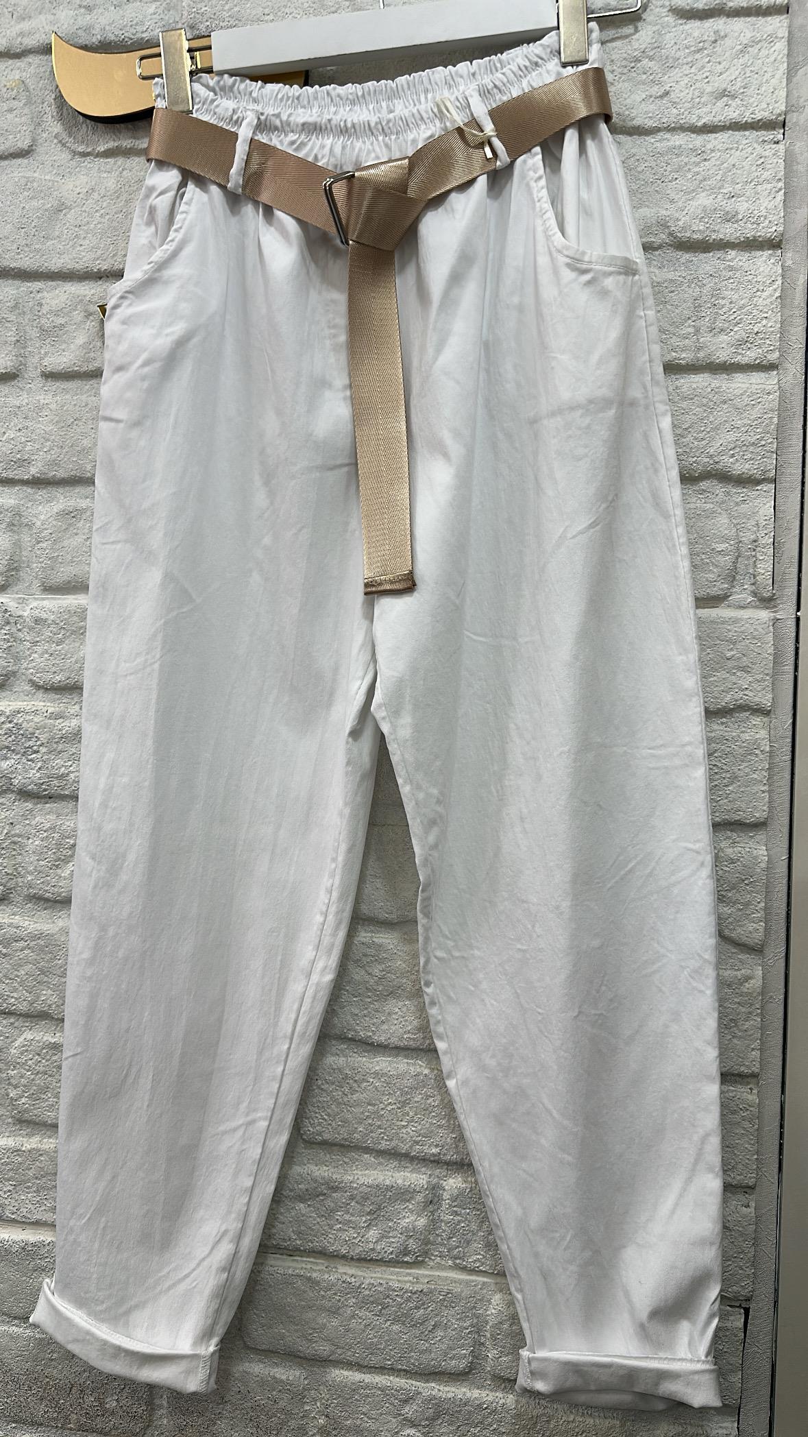 İthal Pantolon Beyaz Kemerli