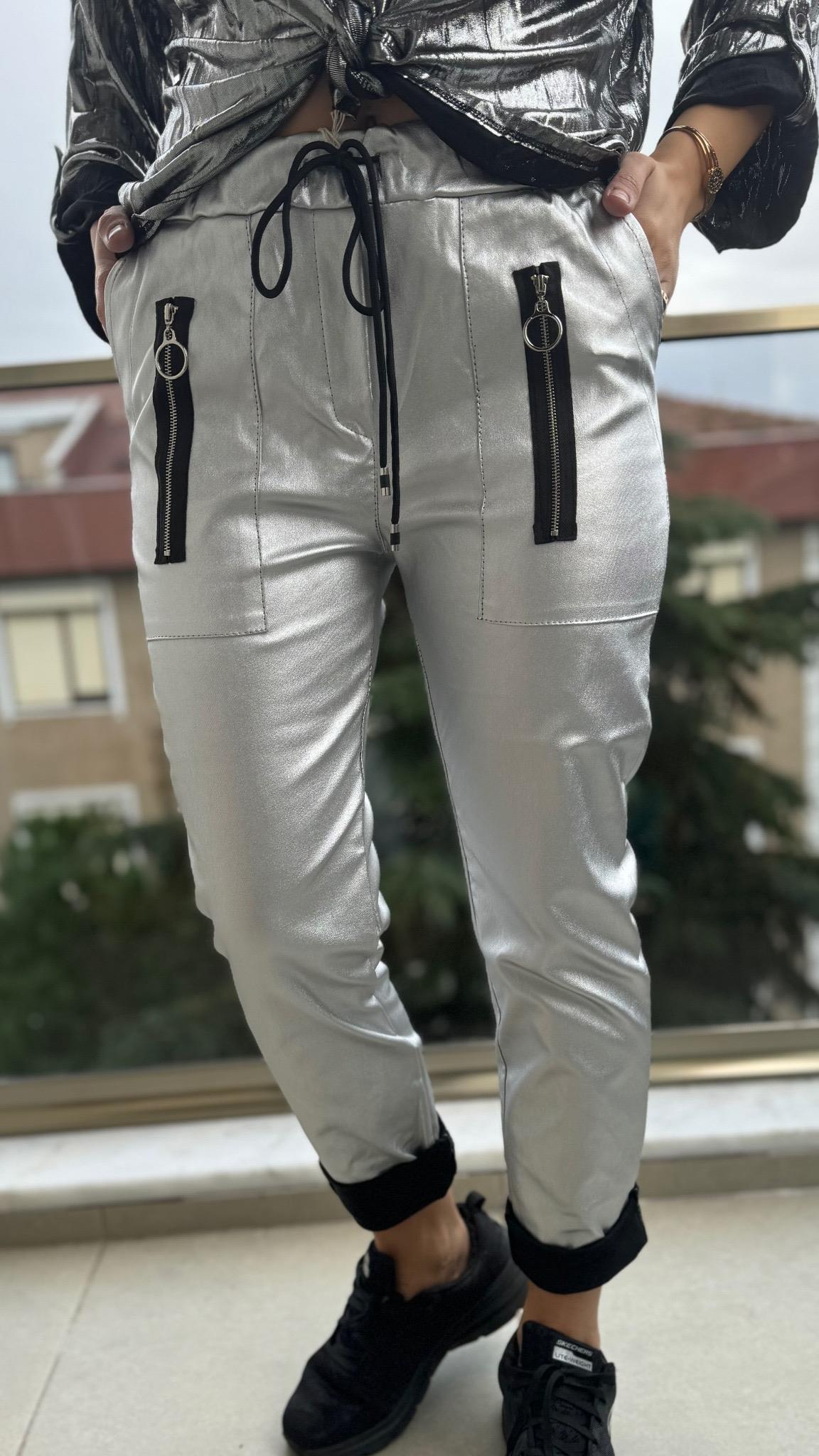İthal Pantolon Cepli Gümüş