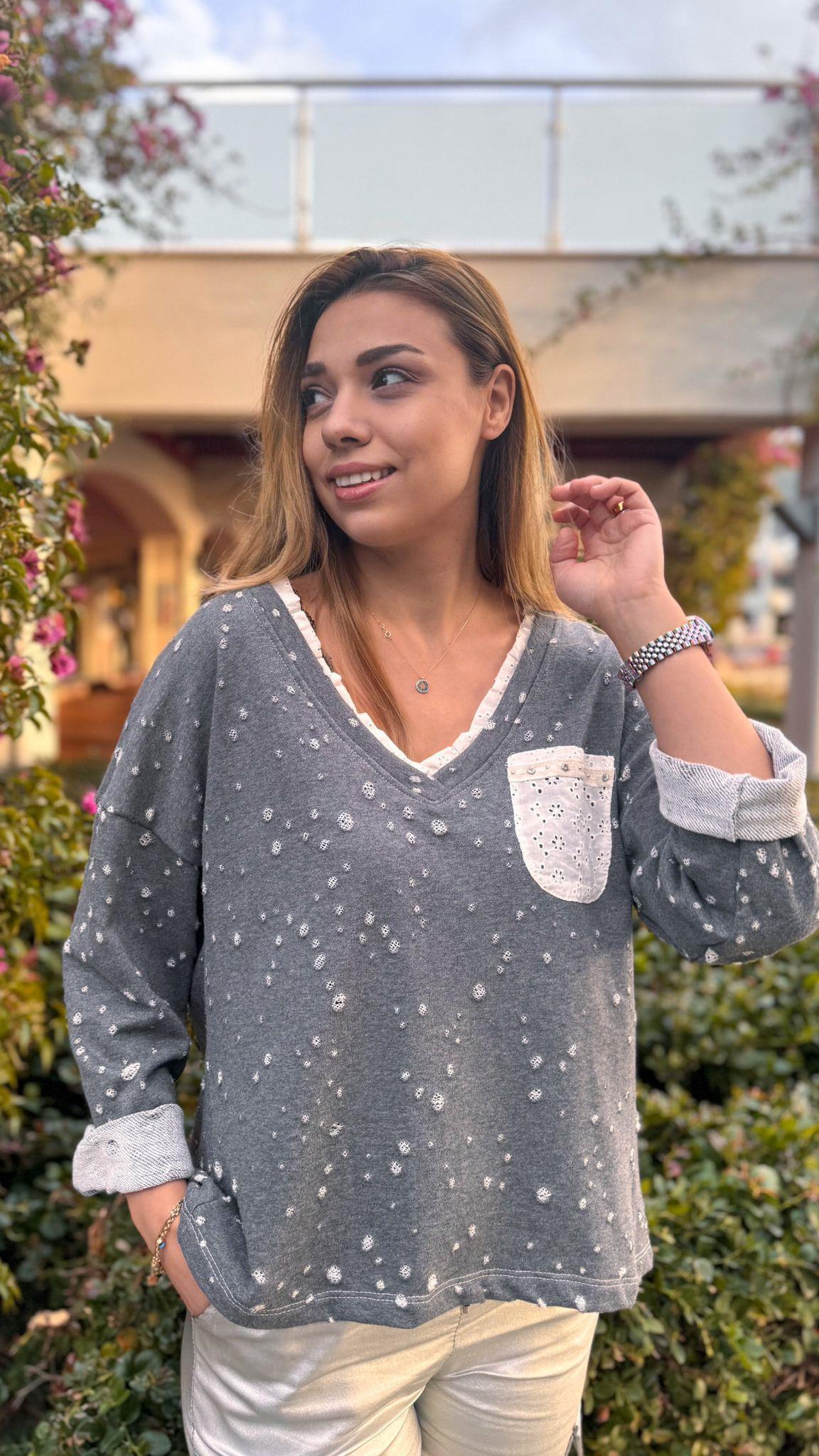 İthal Sweatshirt Gri Desenli