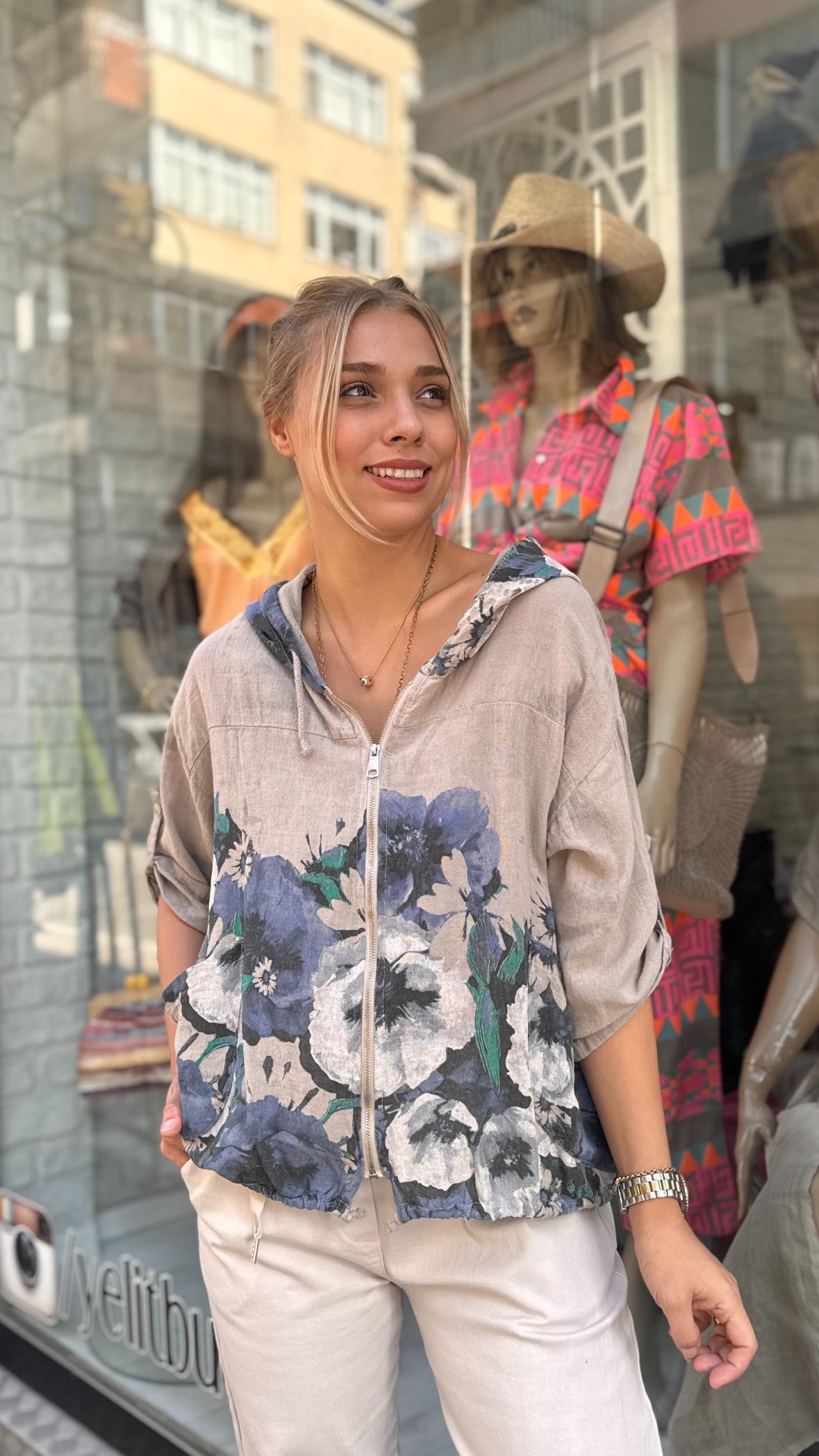 İthal Vizon Çiçek Desen Ceket 